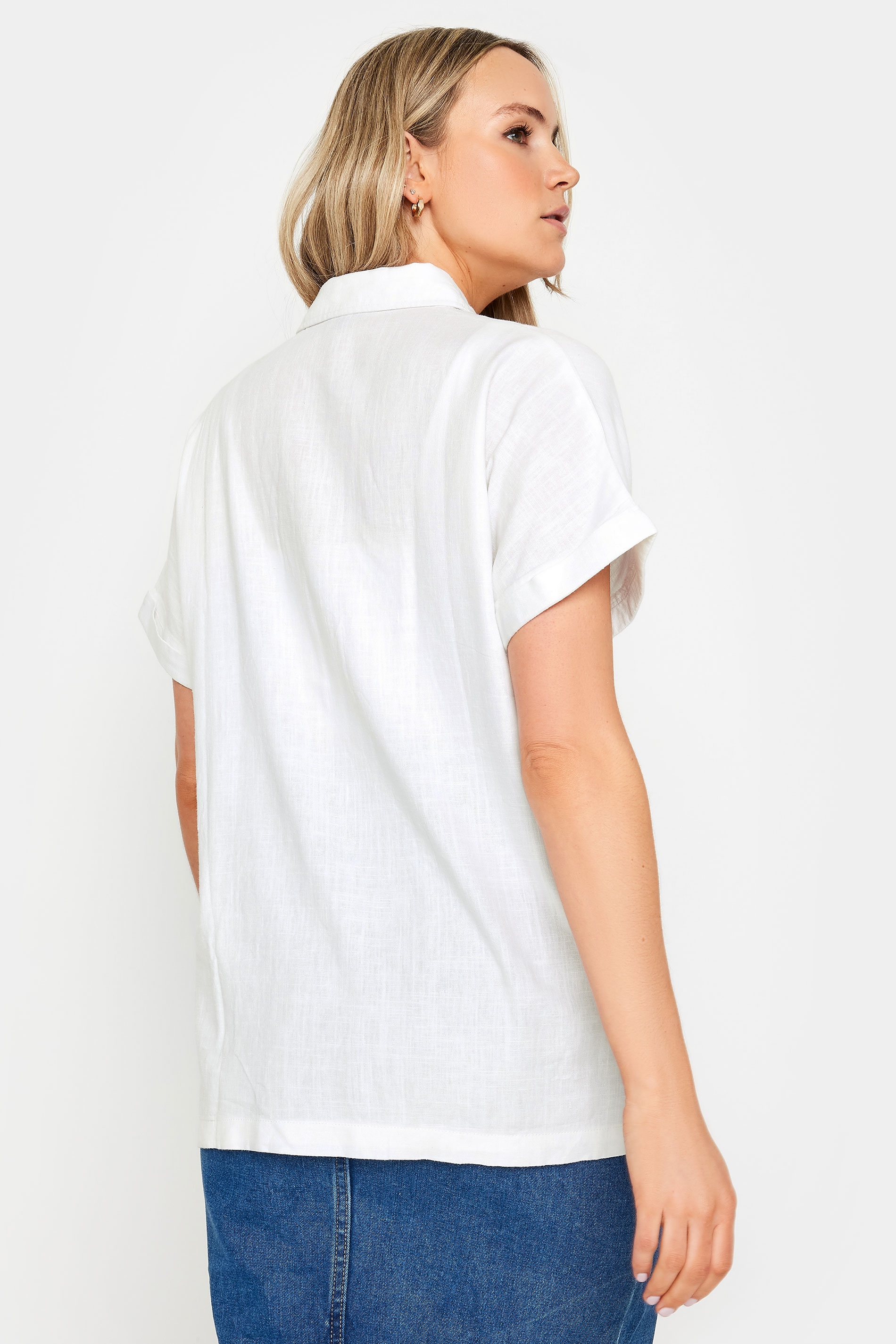 LTS Tall Womens White Linen Short Sleeve Shirt | Long Tall Sally 3