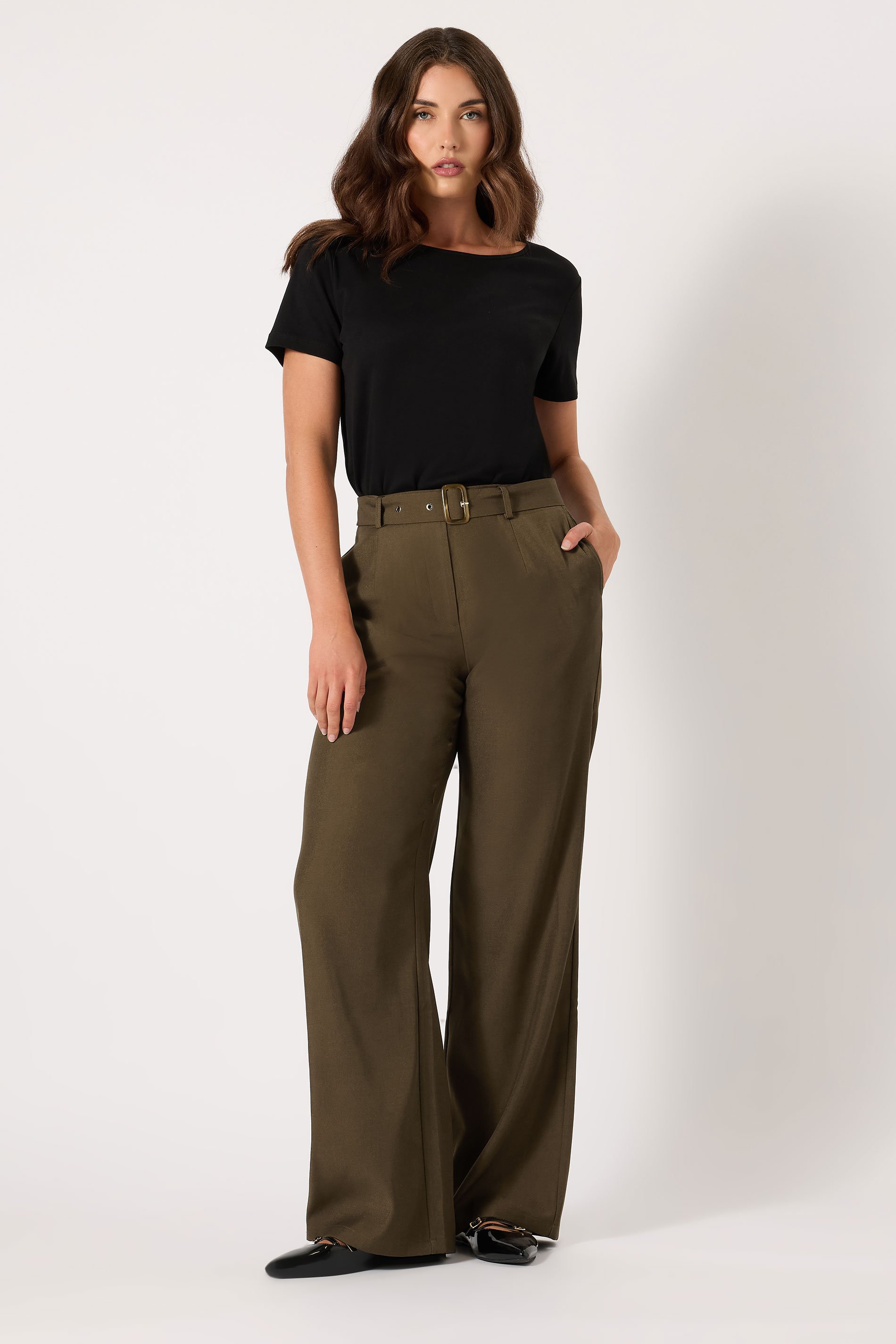 LTS Tall Women's Chocolate Brown Wide Leg Belted Trousers | Long Tall Sally  2