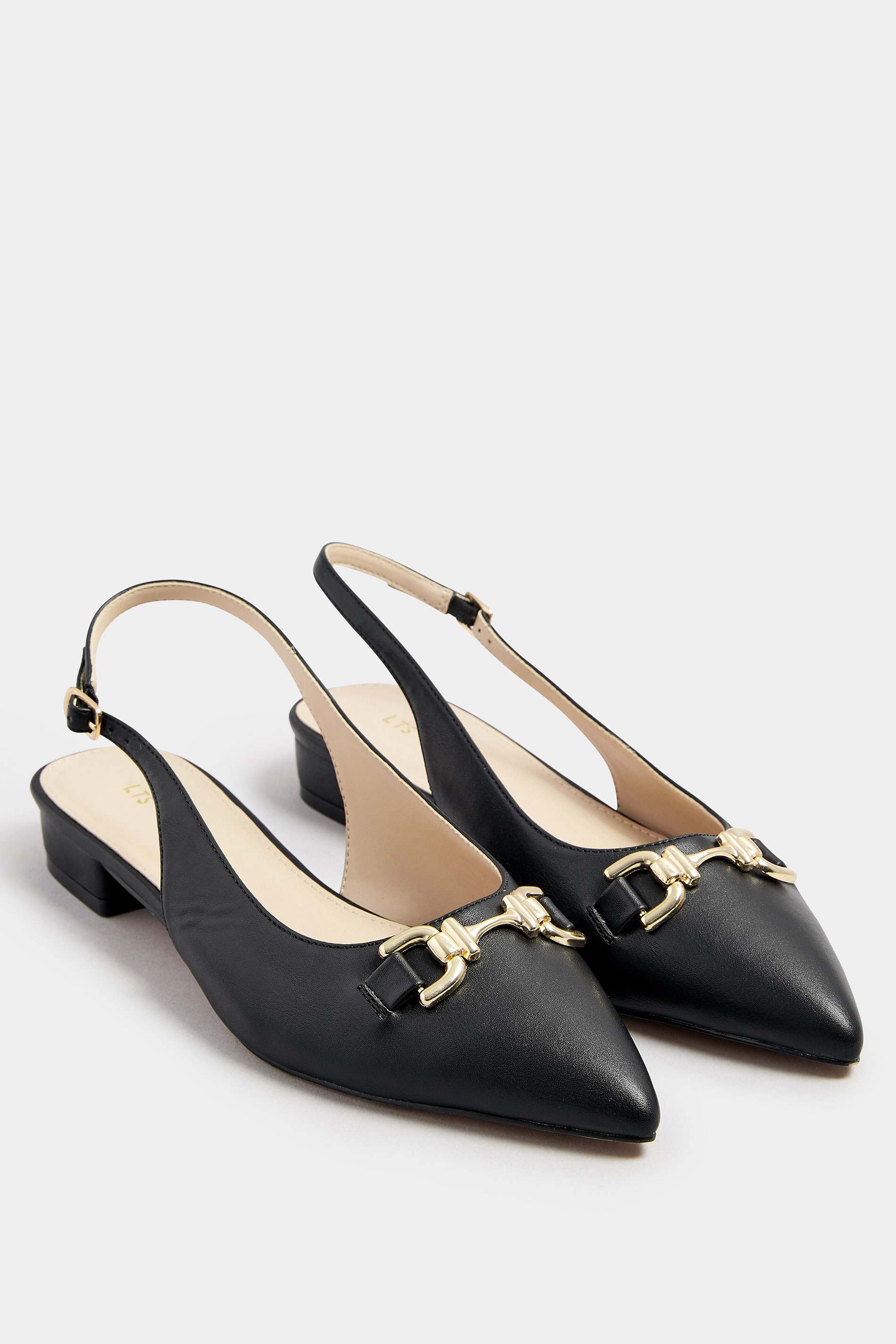 LTS Black Metal Buckle Slingback Flats In Standard Fit | Long Tall Sally 2