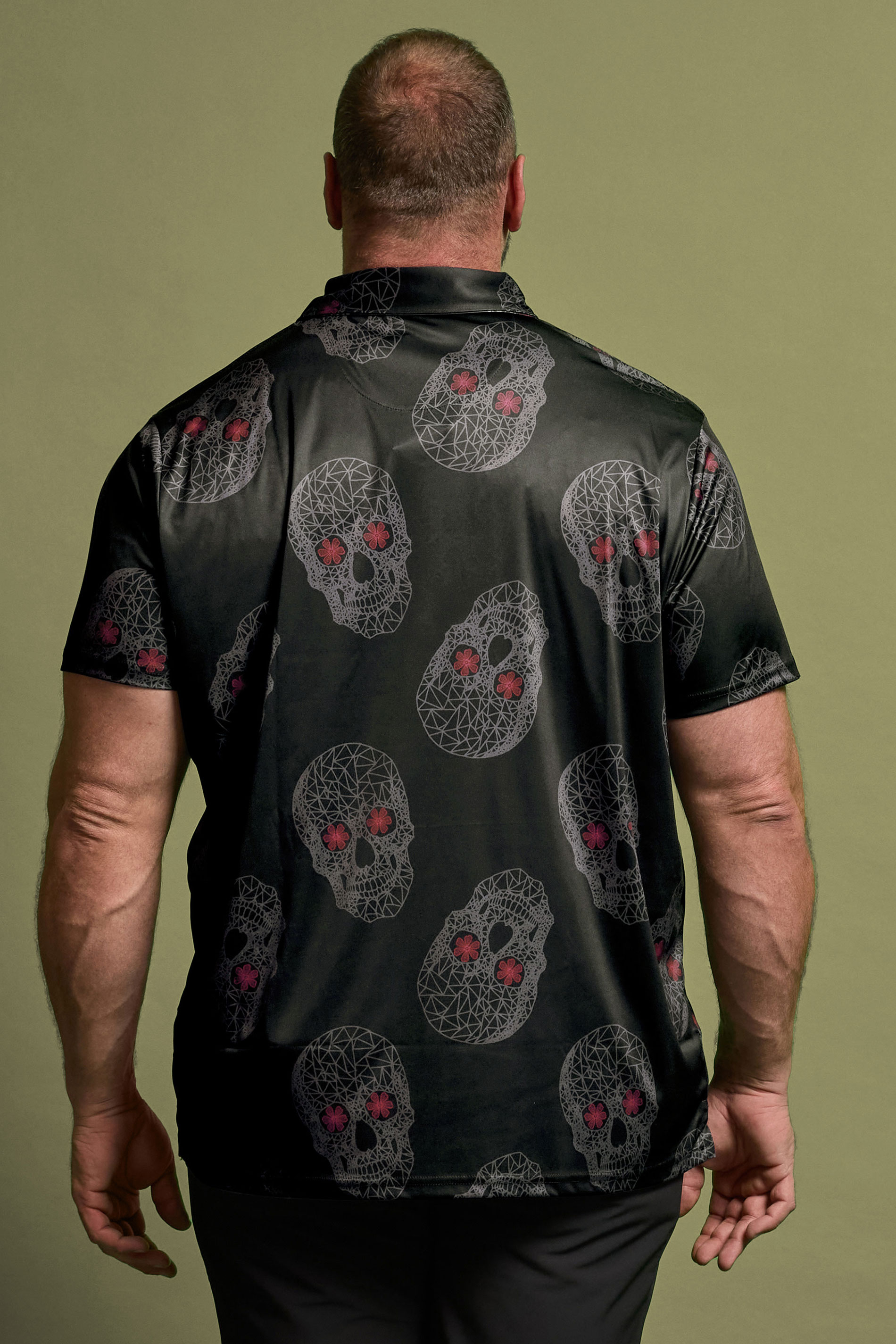 BadRhino Golf Big & Tall Black Skull Print Polo Shirt | BadRhino 3