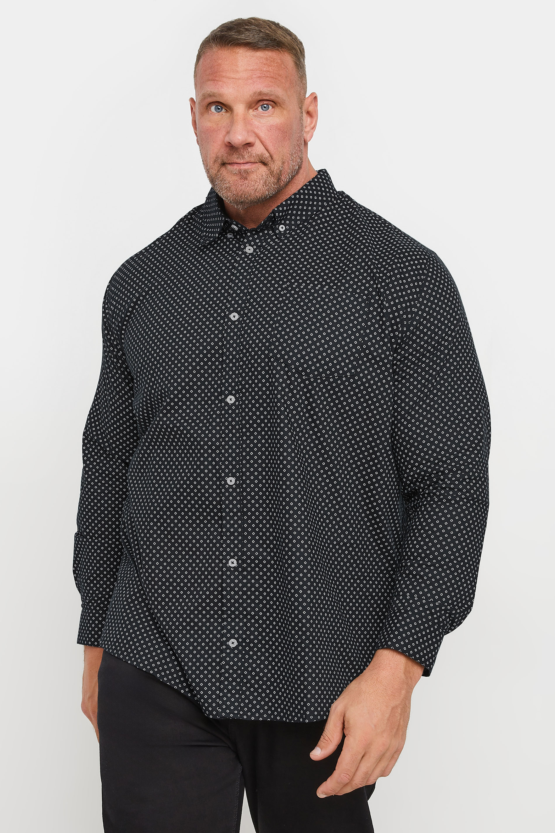 BadRhino Big & Tall Black Geometric Print Party Shirt | BadRhino 2