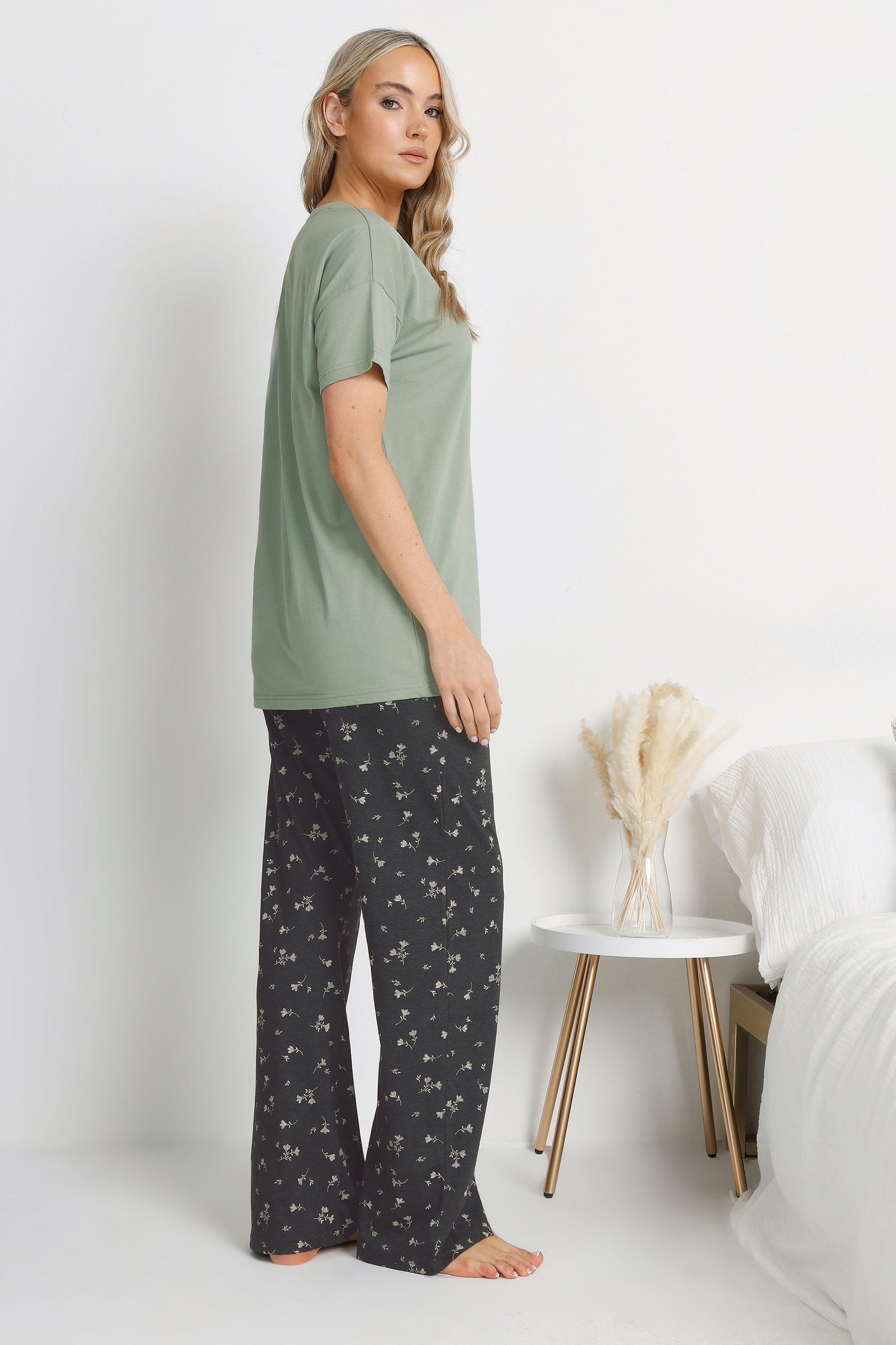 LTS Tall Sage Green Floral 'Love Grows Here' Slogan Pyjama Set | Long Tall Sally 2