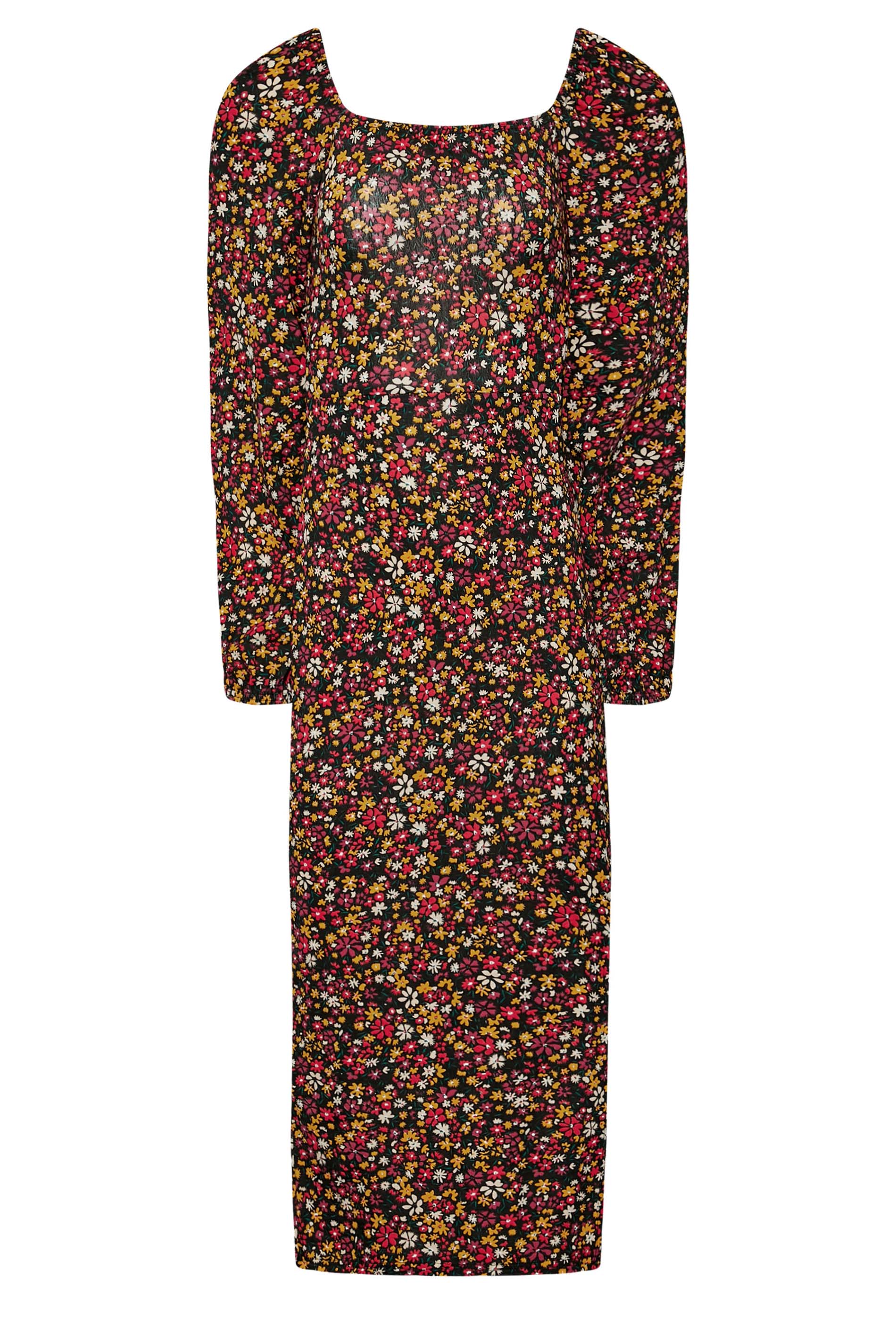 Tall Women's Black & Orange Floral Side Split Midi Dress | Long Tall Sally  6
