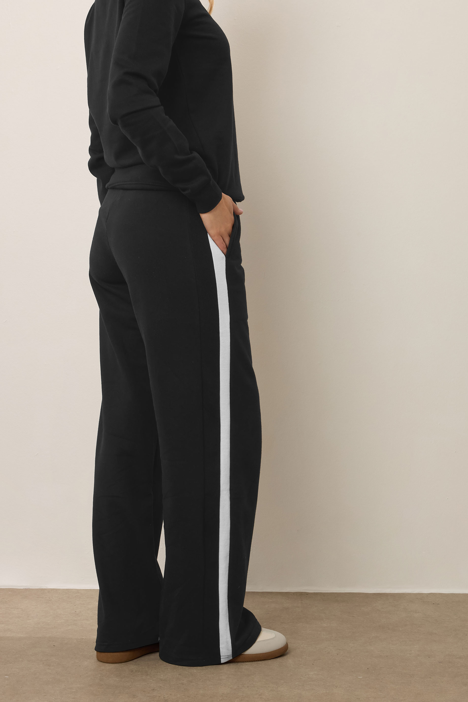 LTS Tall Black Ribbed Striped Wide Leg Joggers | Long Tall Sally 4