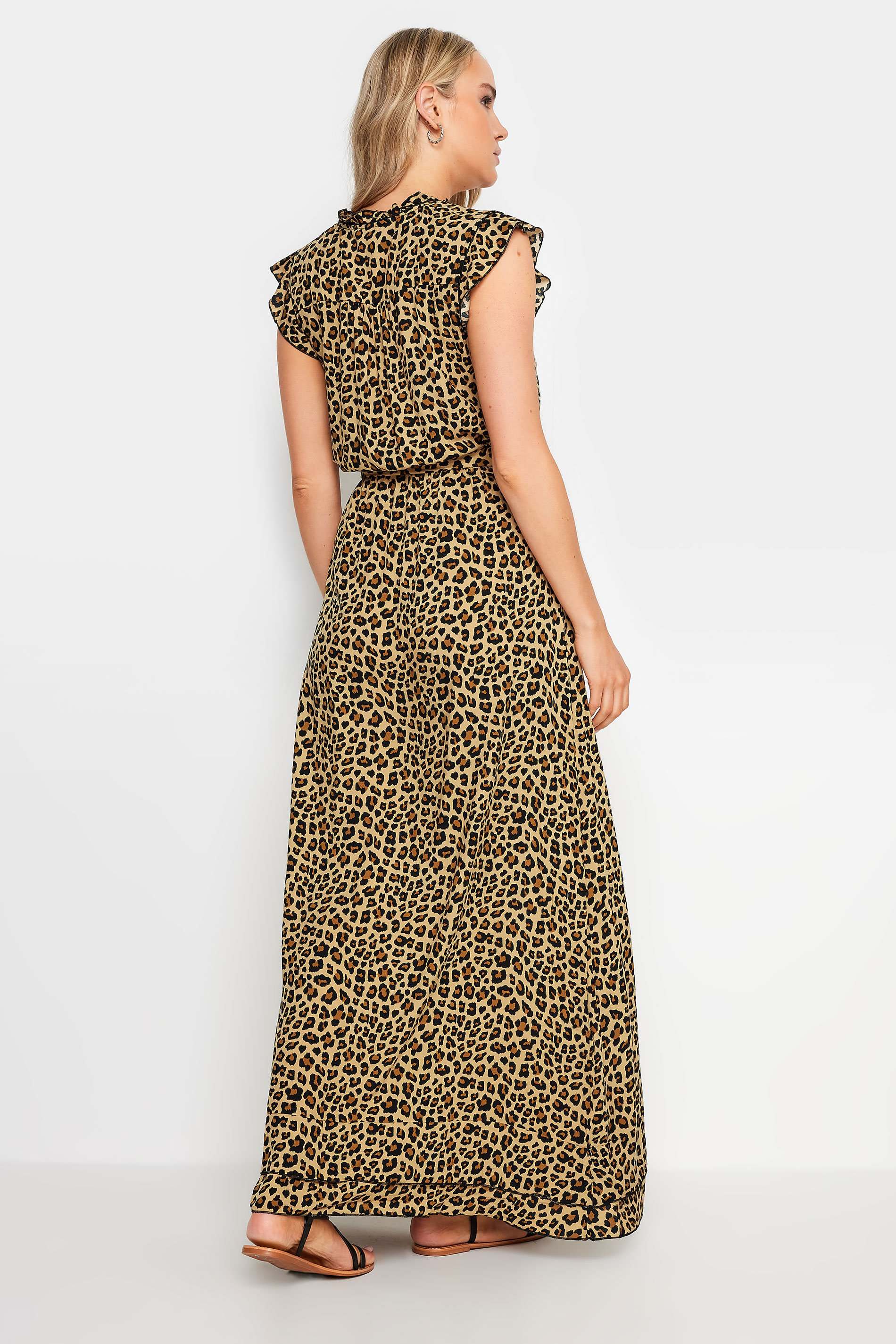 LTS Tall Women's Brown Leopard Print Frill Sleeve Maxi Dress | Long Tall Sally 3