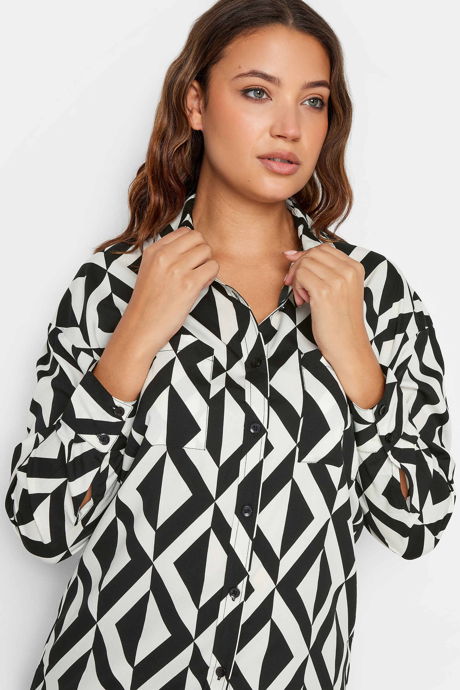LTS Tall Black & White Geometric Print Shirt | Long Tall Sally 4