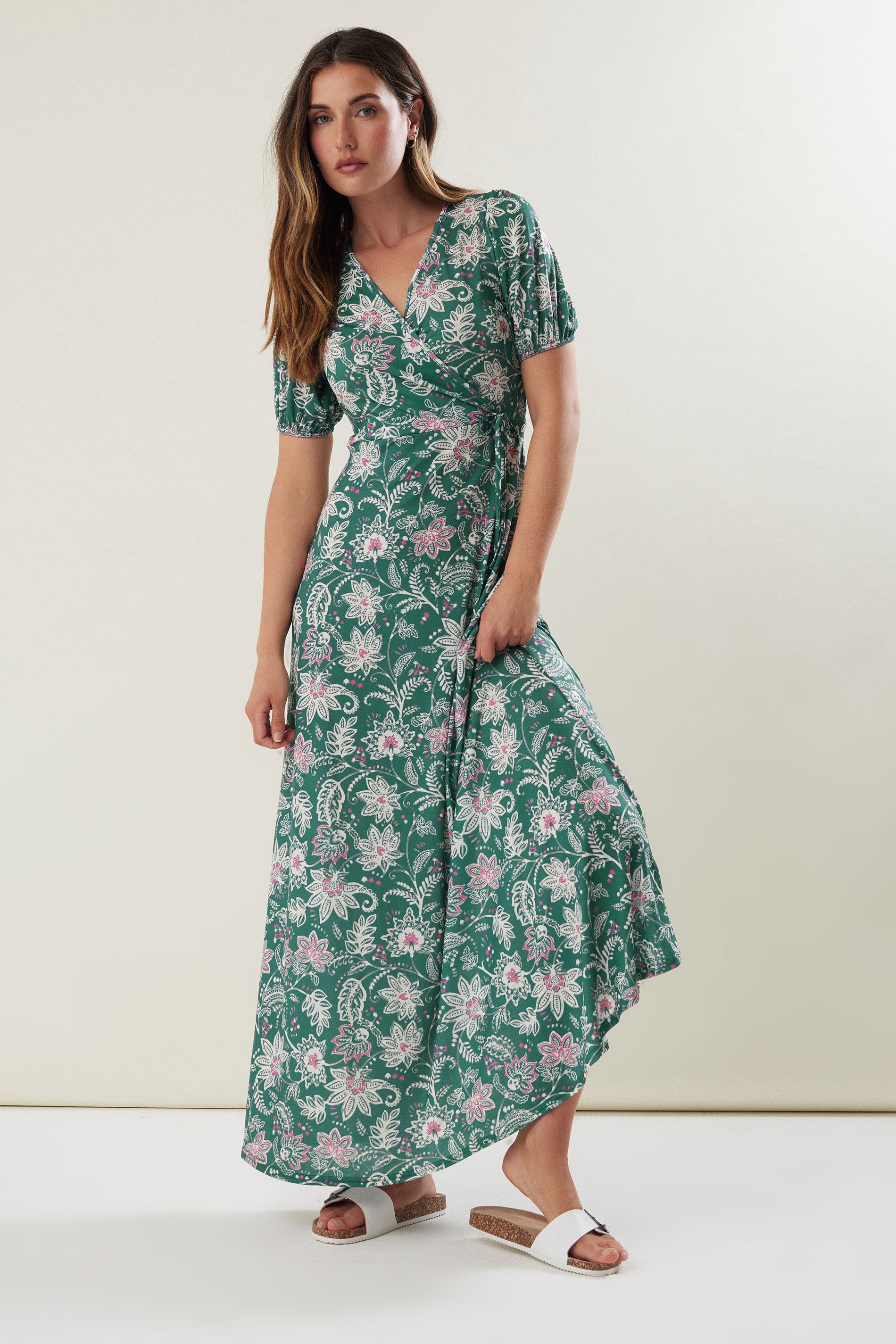 LTS Tall Green Floral Paisley Print Wrap Maxi Dress | Long Tall Sally 1