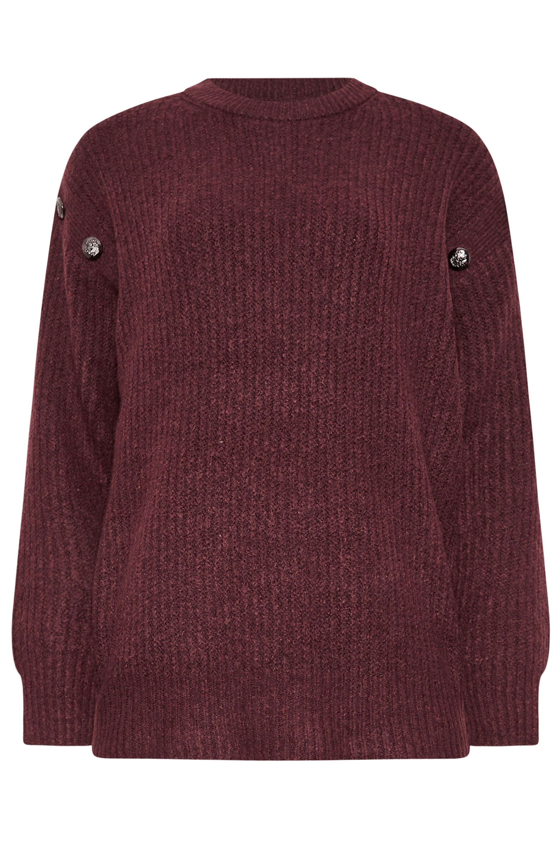LTS Tall Burgundy Red Knitted Button Jumper | Long Tall Sally 5