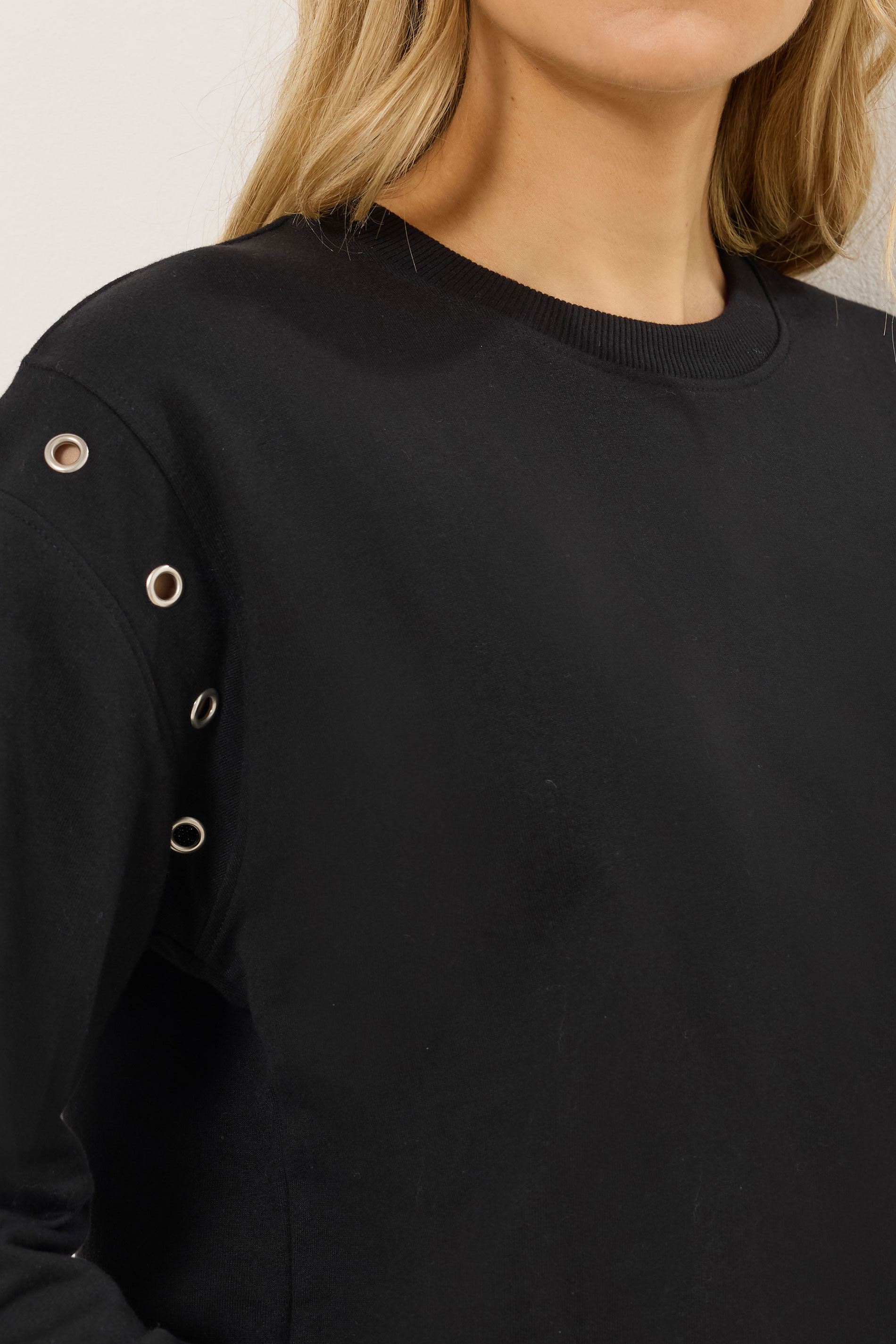 LTS Tall Women's Black Eyelet Detail Sweatshirt | Long Tall Sally 4