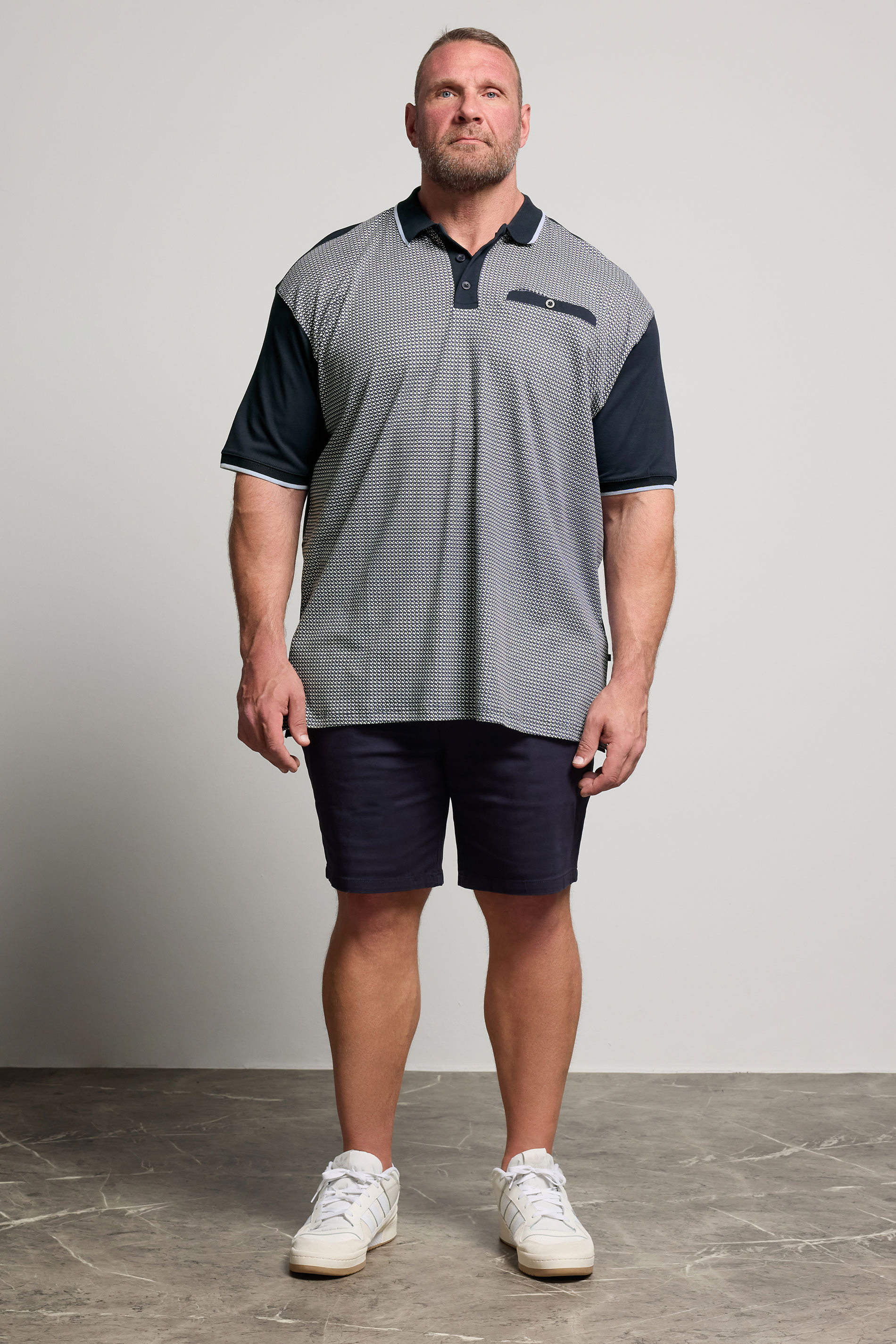 KAM Navy Blue Geometric Print Short Sleeve Polo Shirt | BadRhino 2