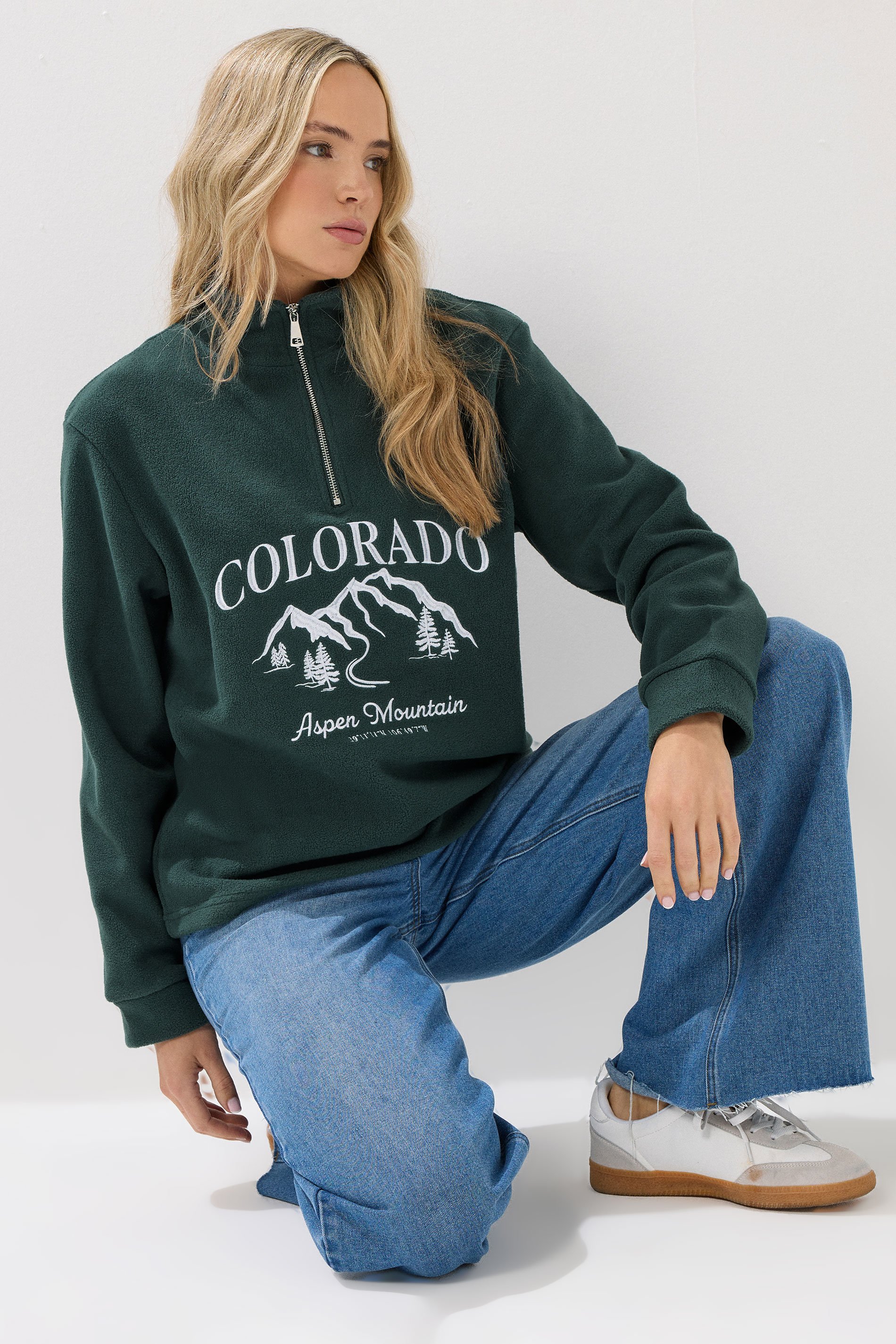LTS Tall Green Quarter Zip 'Colorado' Embroidered Fleece | Long Tall Sally 1