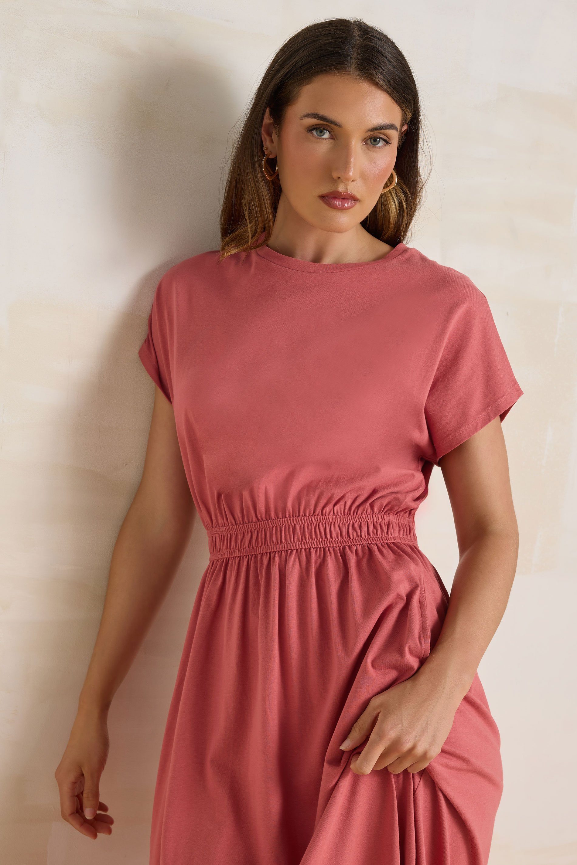 LTS Tall Coral Pink Jersey Shirred Waist Maxi Dress | Long Tall Sally 4