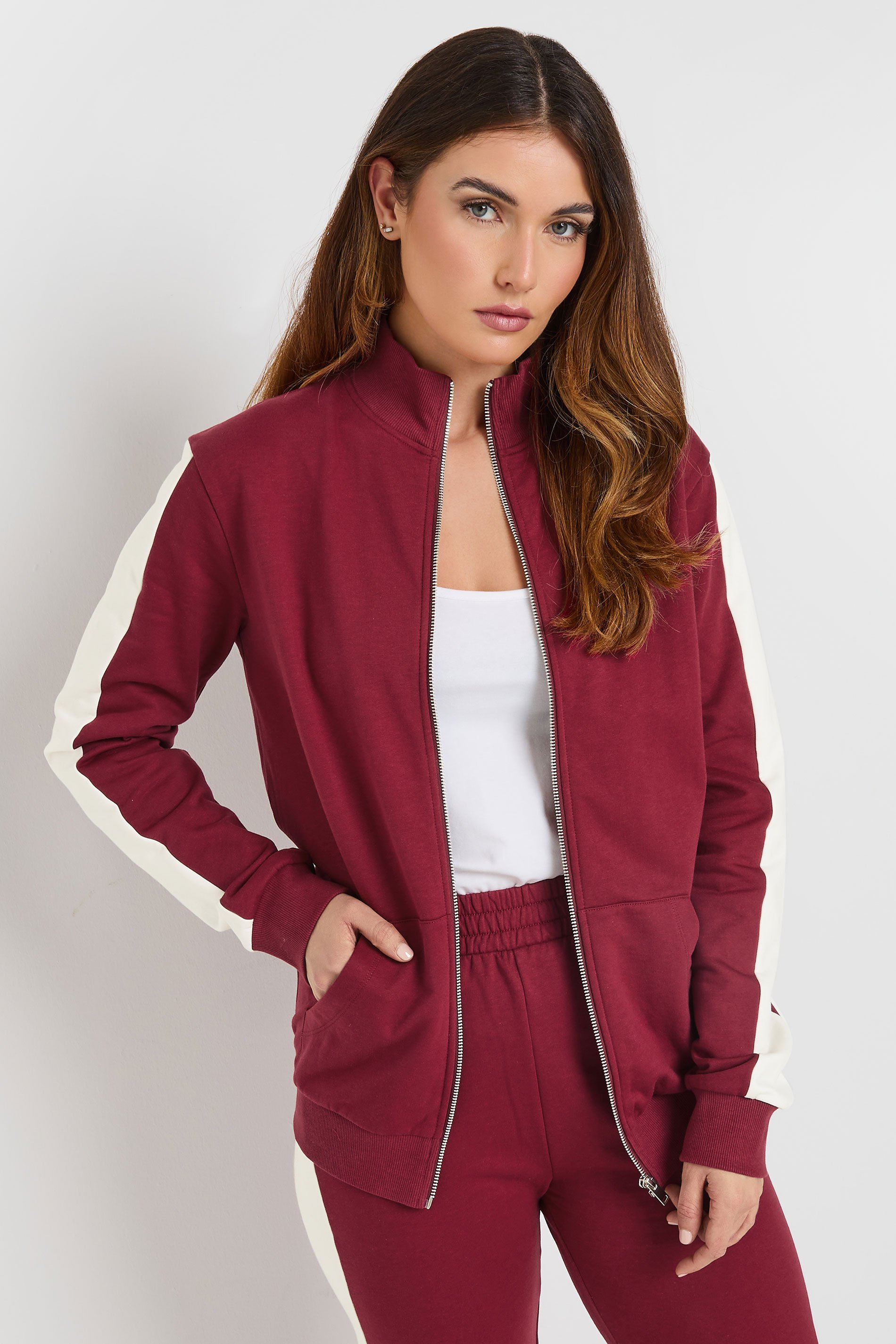 LTS Tall Red Side Stripe Funnel Zip Sweatshirt | Long Tall Sally 1