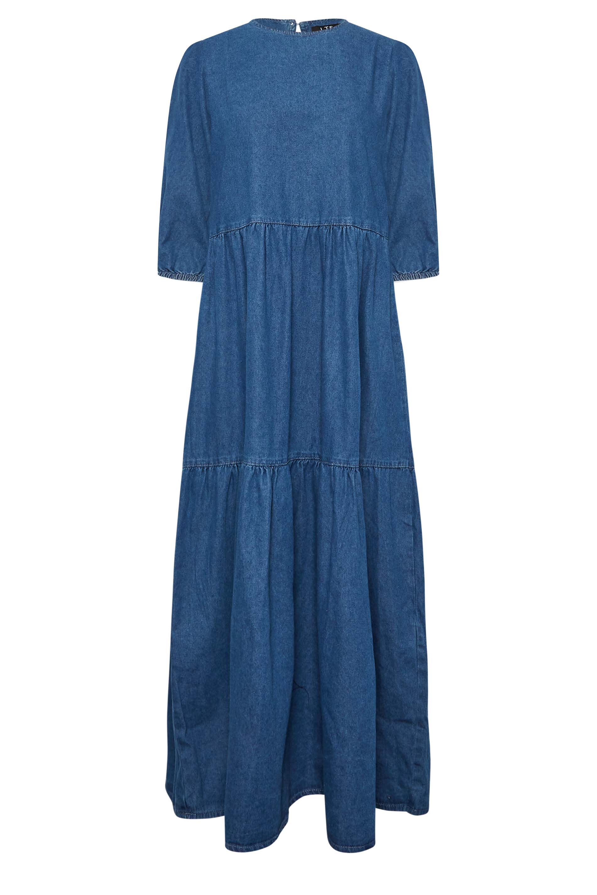 LTS Tall Women's Blue Denim Tiered Midaxi Dress | Long Tall Sally