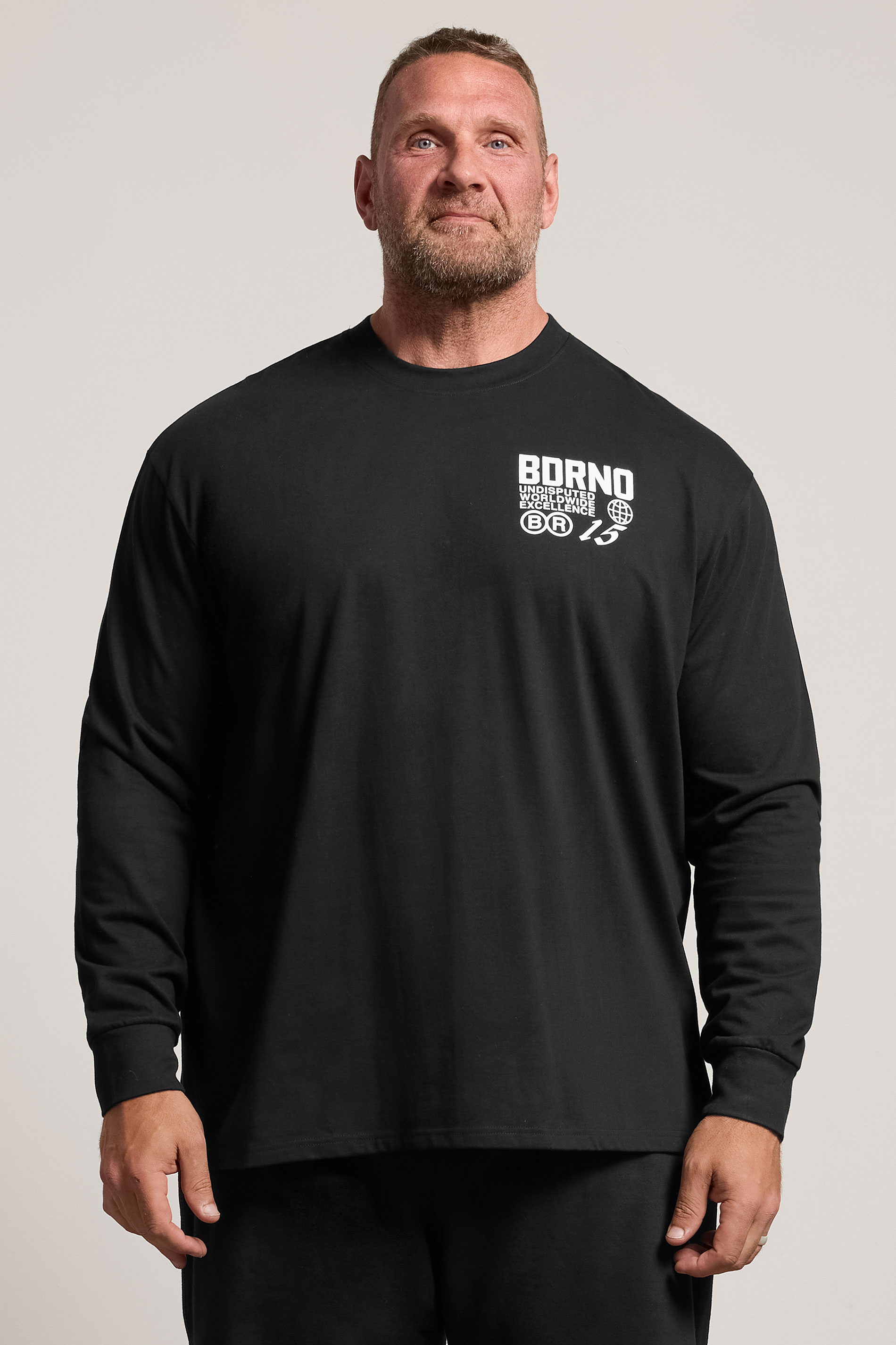 BDRNO Big & Tall Black Printed Long Sleeve T-Shirt | BadRhino 3