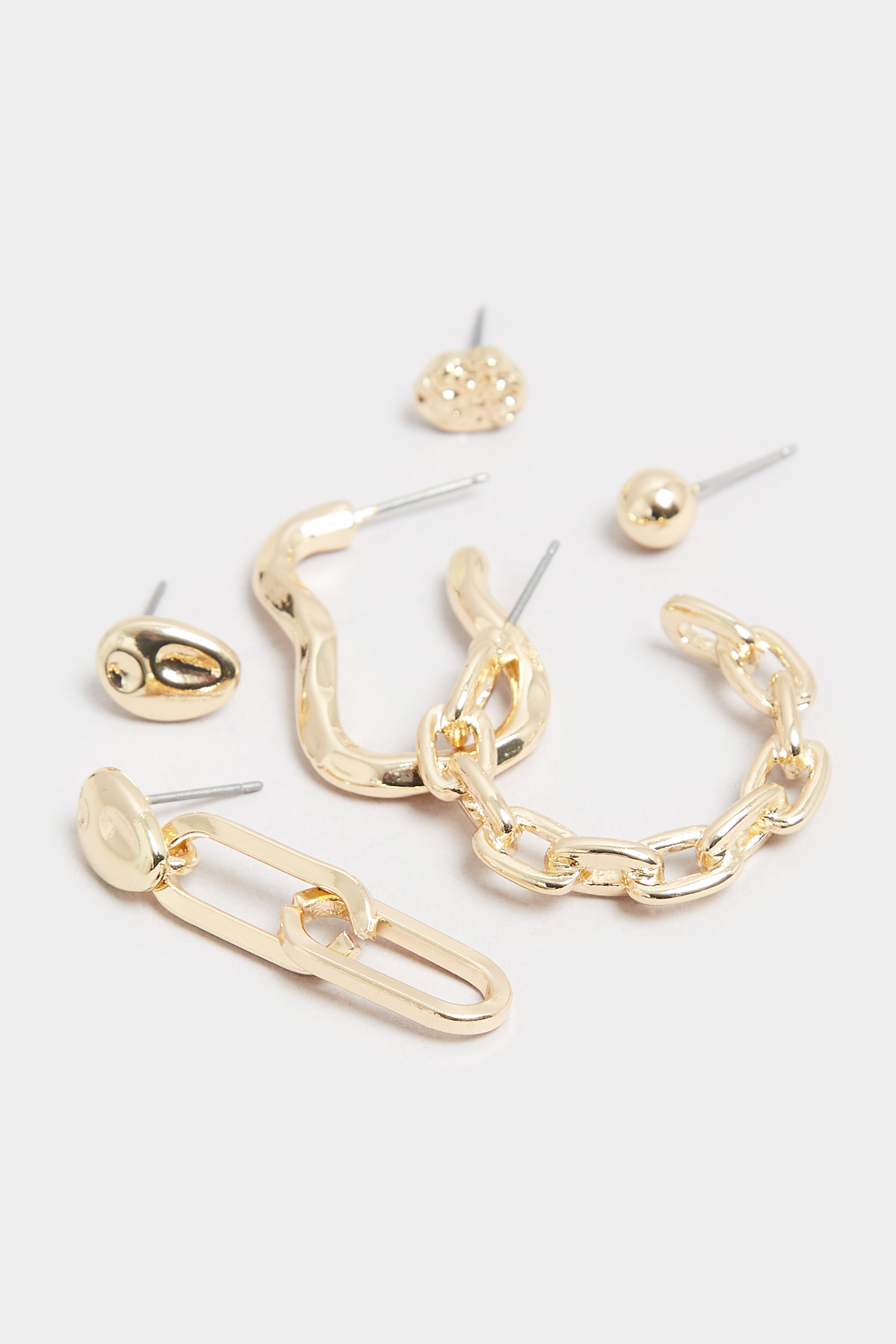 6 PACK Gold Tone Hoop and Stud Earring Set | Yours Clothing 3