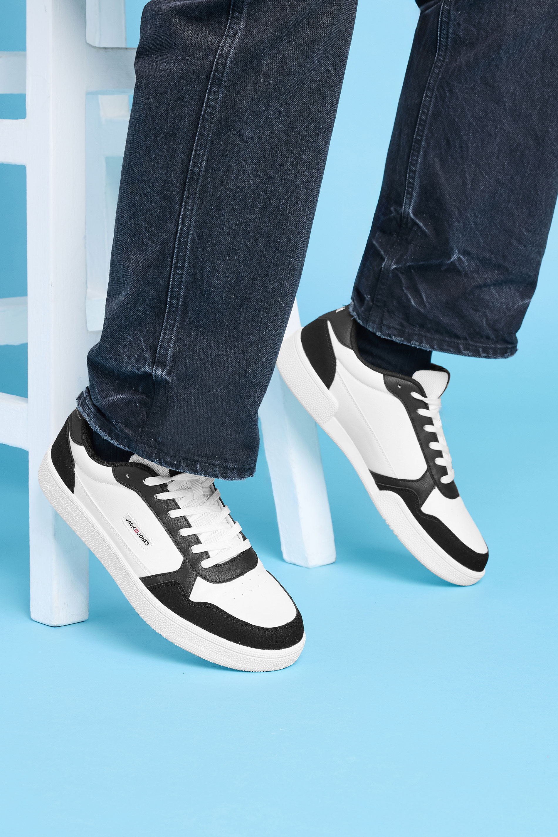 JACK & JONES White & Black Lace Up Trainers | BadRhino 1