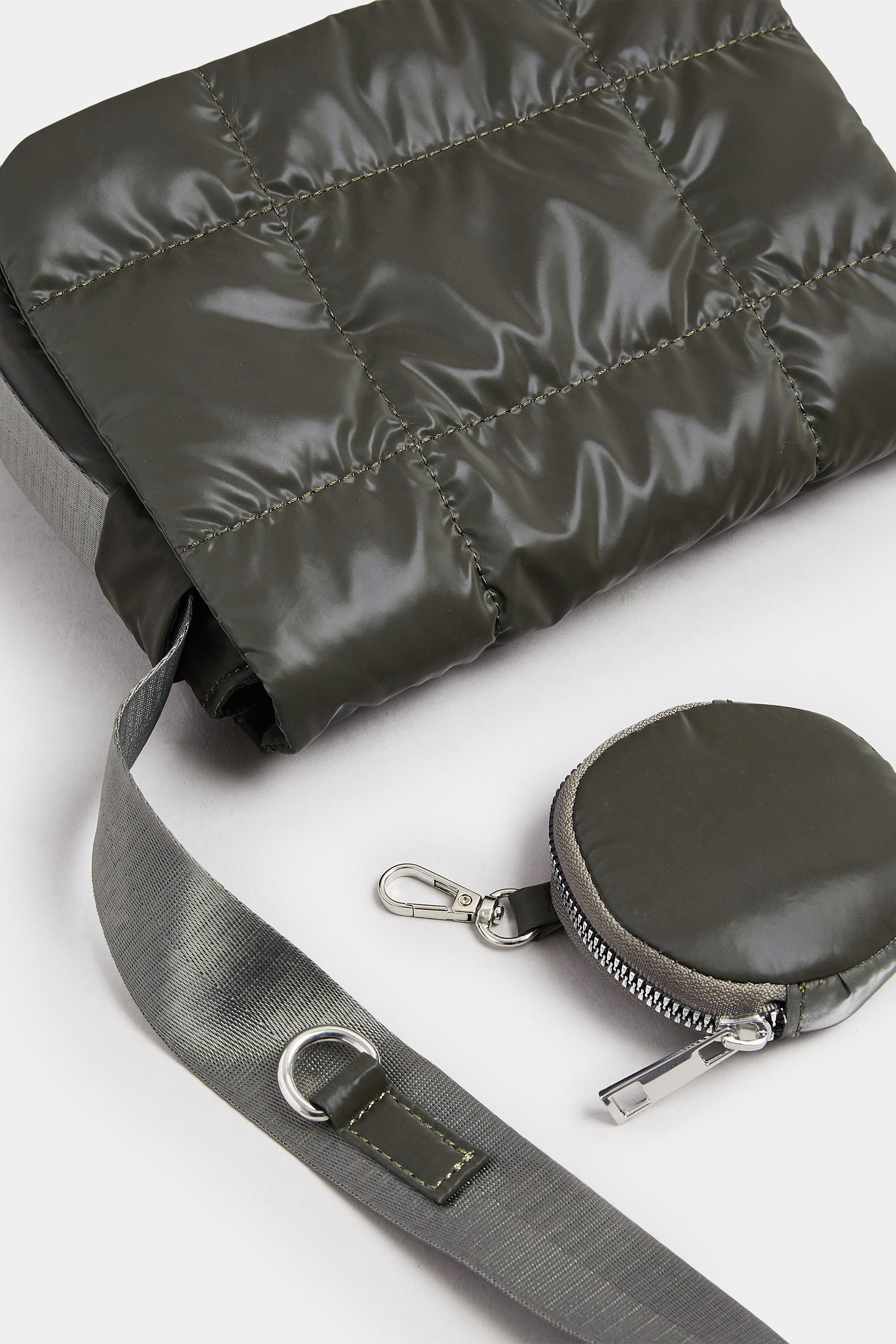 Khaki Green Quilted Cross Body Bag | Yours Clothing 3