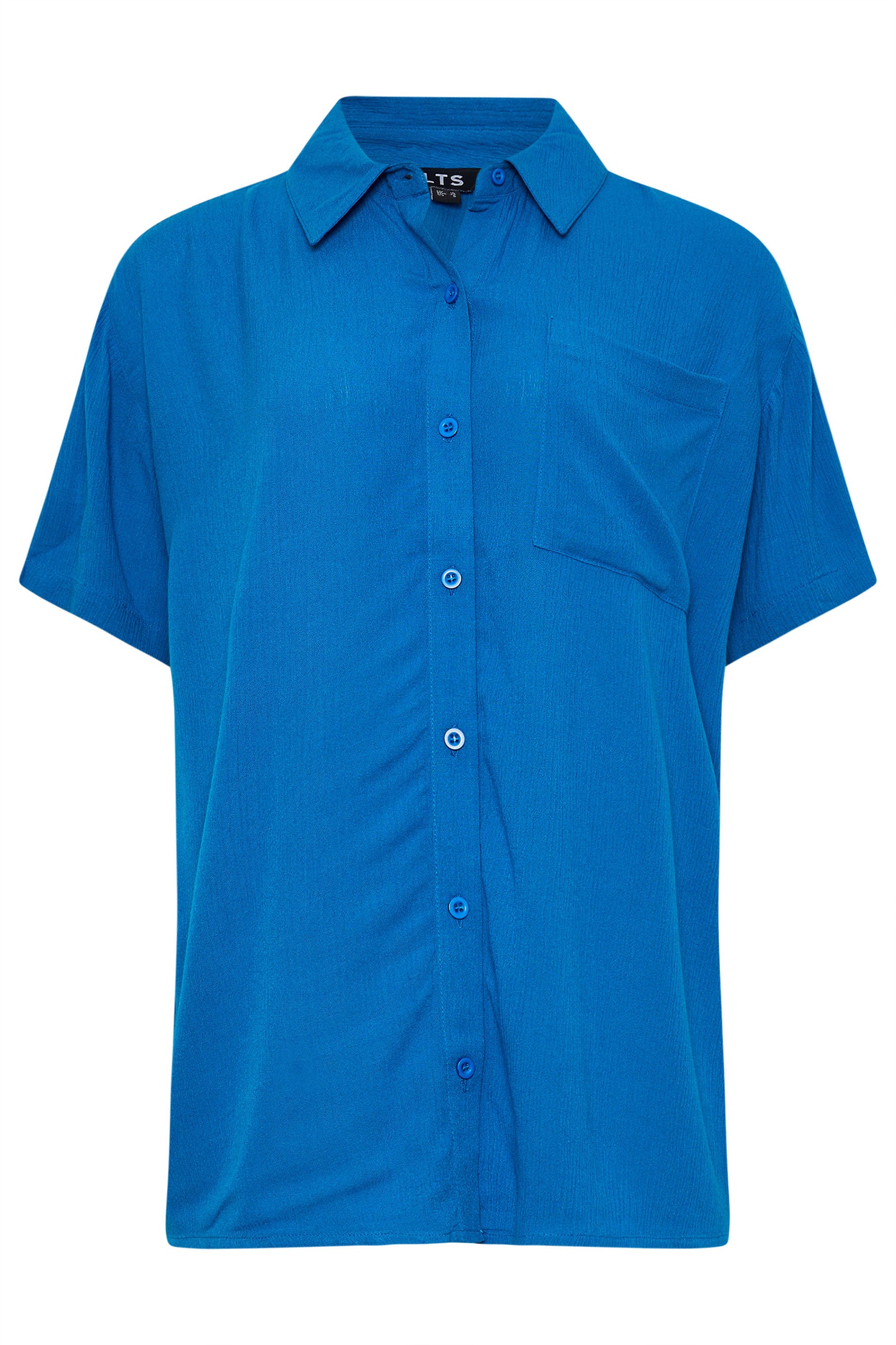 LTS Tall Women's Blue Crinkle Short Sleeve Shirt | Long Tall