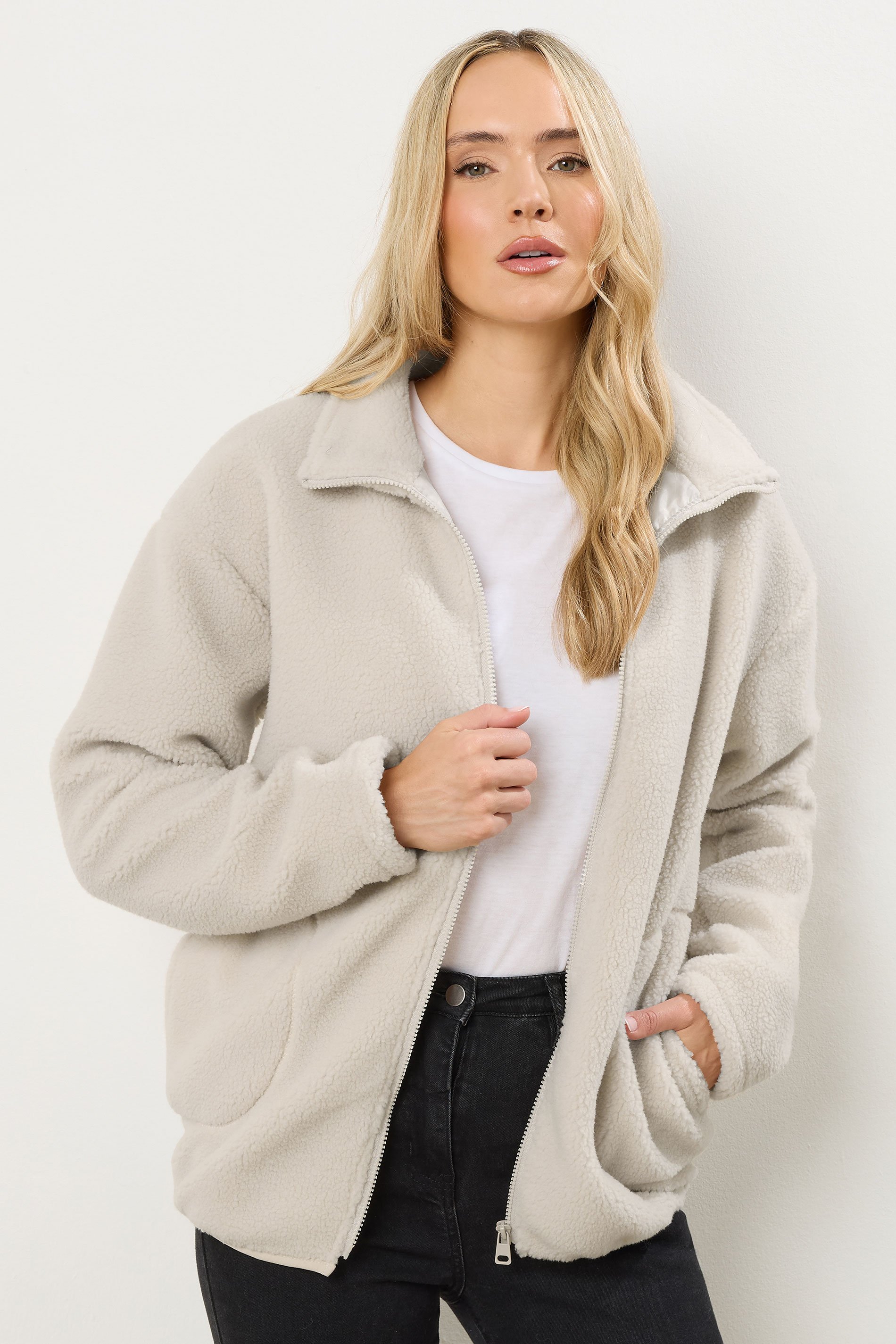 LTS Tall Ivory White Zip Fleece Jacket | Long Tall Sally 1