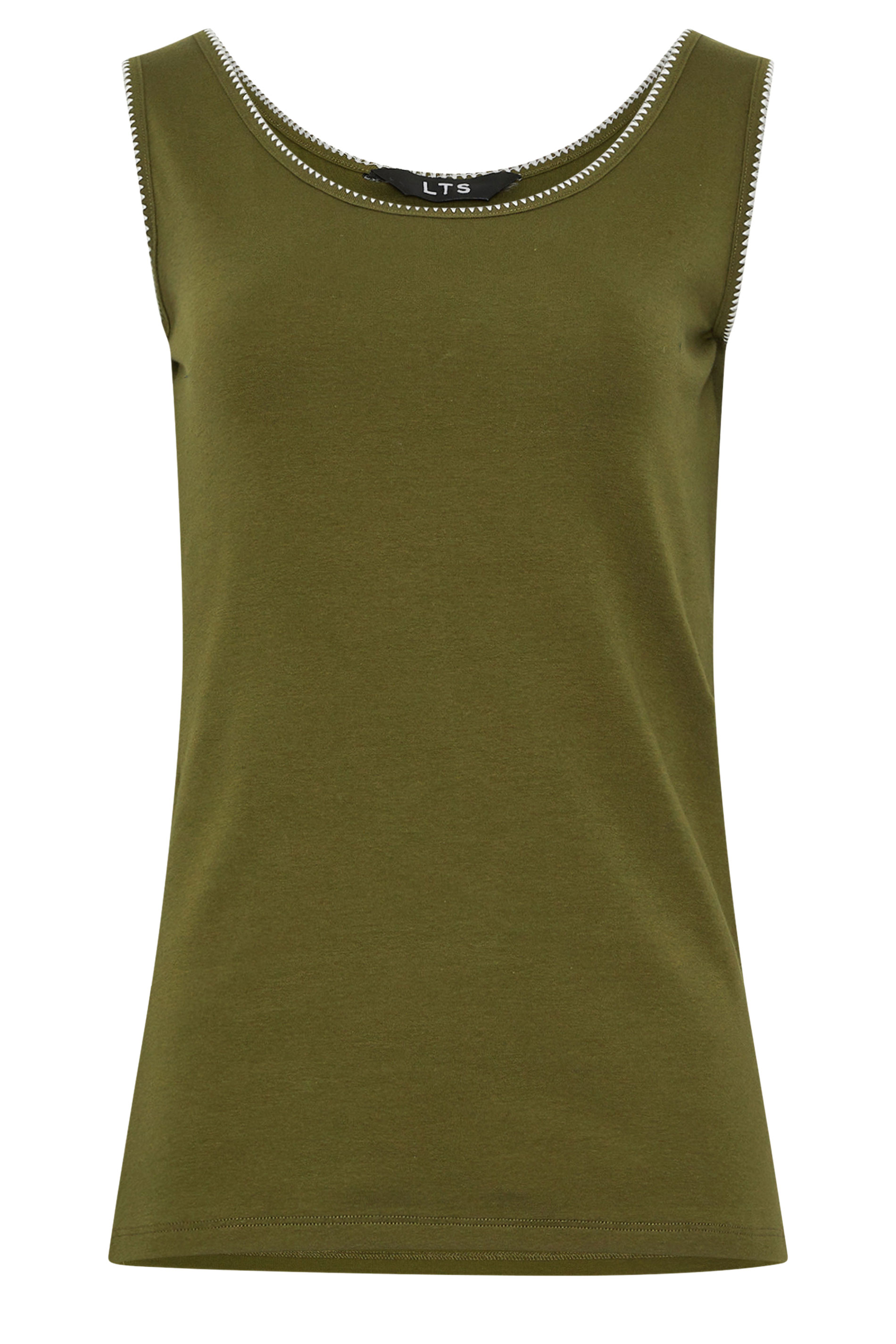 LTS Tall Khaki Green Contrast Stitch Vest Top | Long Tall Sally 5