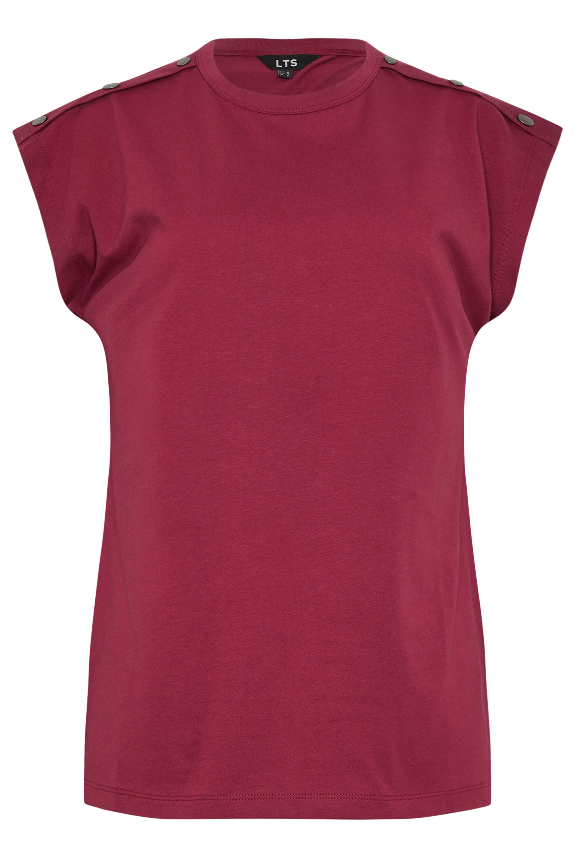 LTS Tall Burgundy Red Shoulder Button Short Sleeve T-Shirt | Long Tall Sally 5