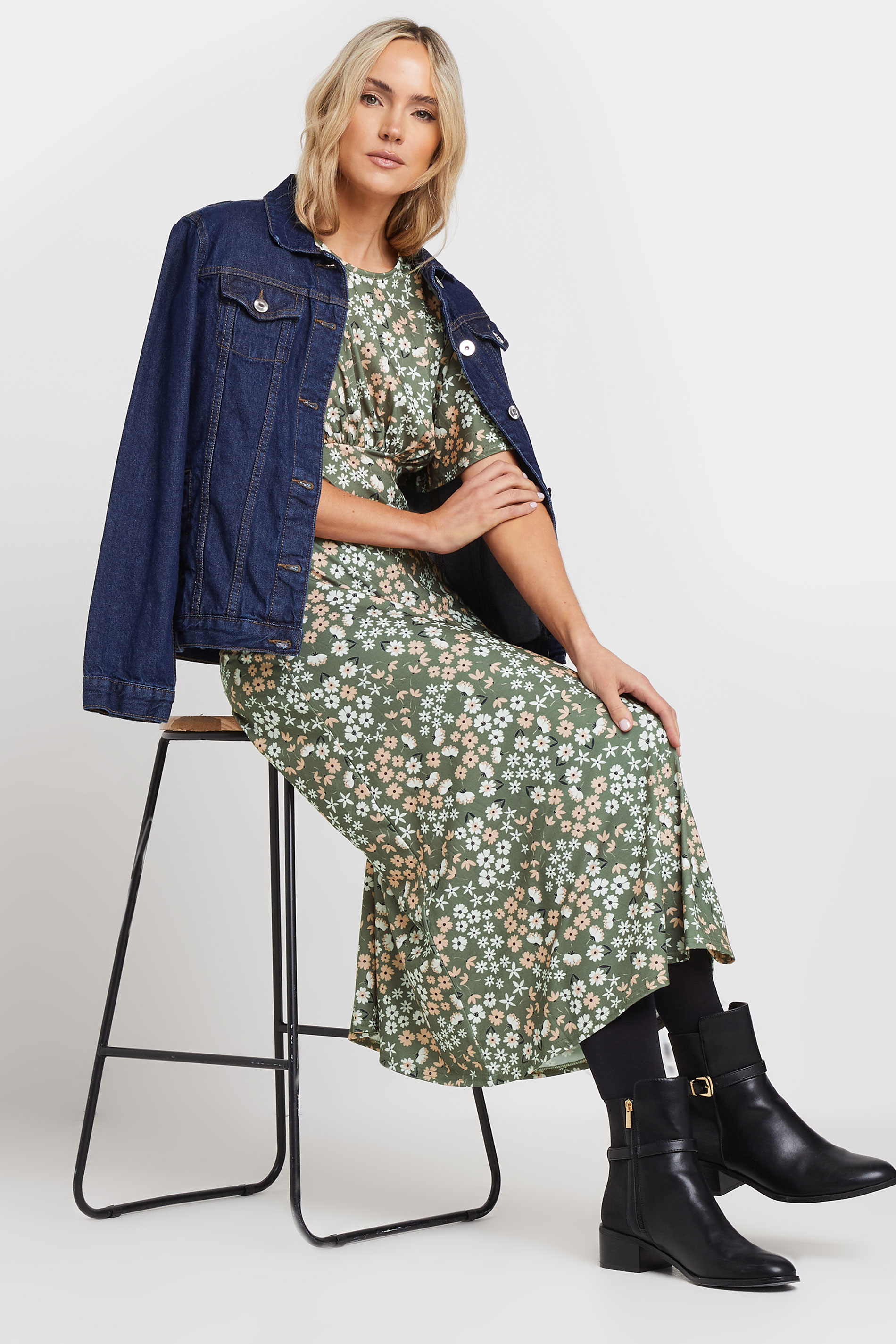 LTS Tall Women's Khaki Green Floral Print Midi Dress | Long Tall Sally 1