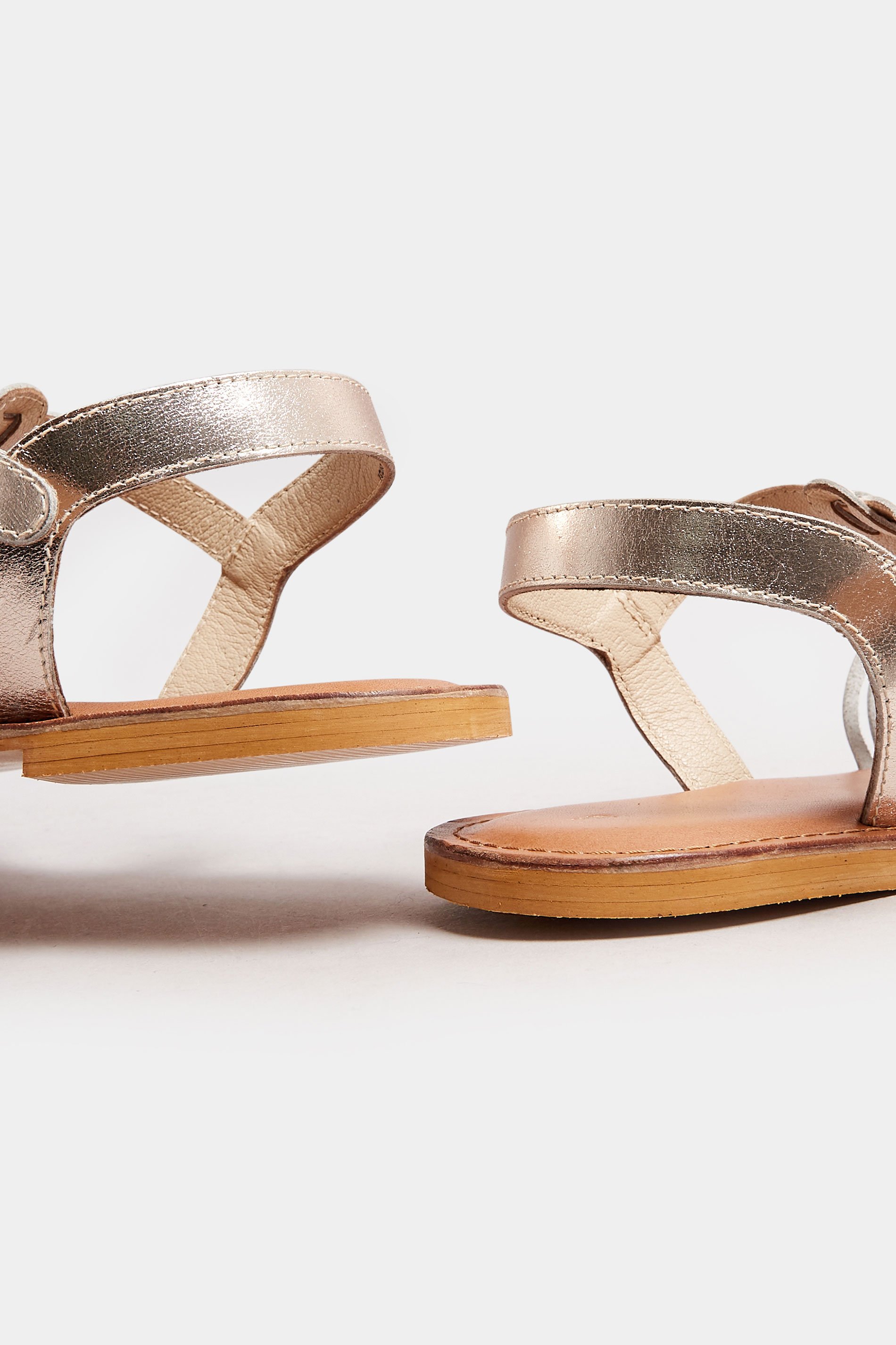 Gold Leather Woven Fisherman Sandals In Extra Wide EEE Fit | Yours Clothing 5