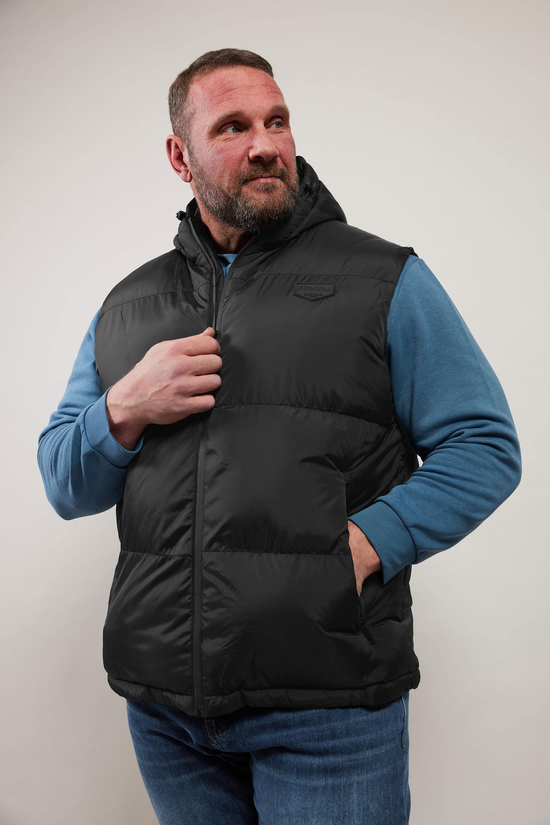 FIRETRAP Big & Tall Black Puffer Gilet | BadRhino 1