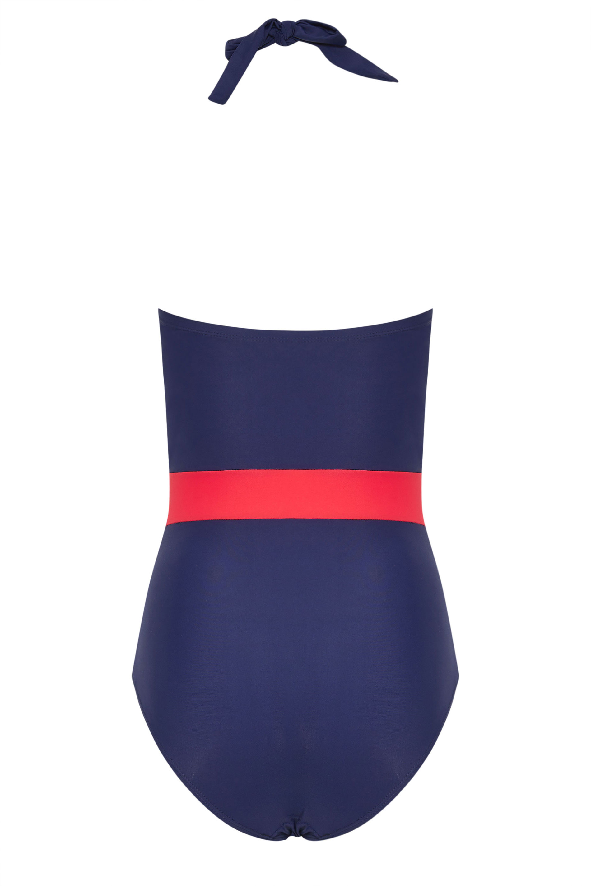 LTS Tall Womens Navy Blue Colourblock Halter Neck Swimsuit | Long Tall Sally 8