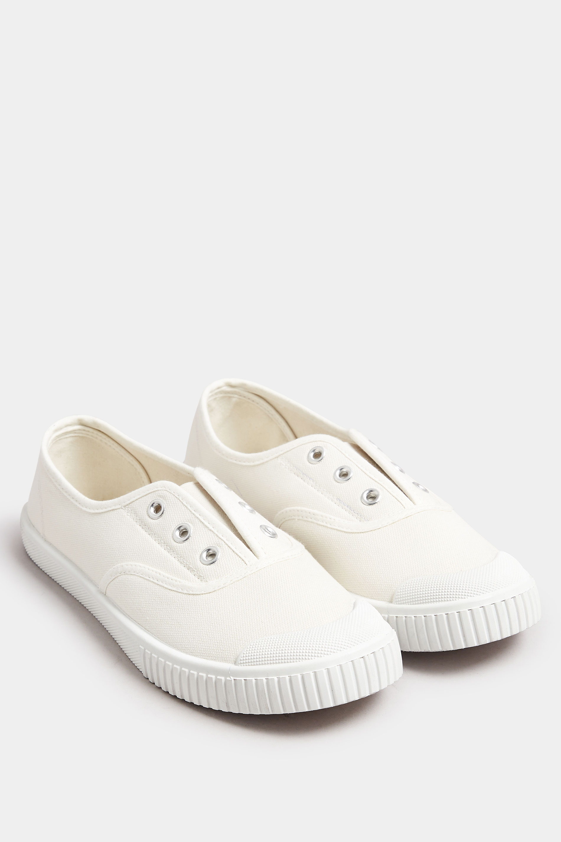 Cream Canvas Slip On Trainers In Wide E Fit | Yours Clothing 2
