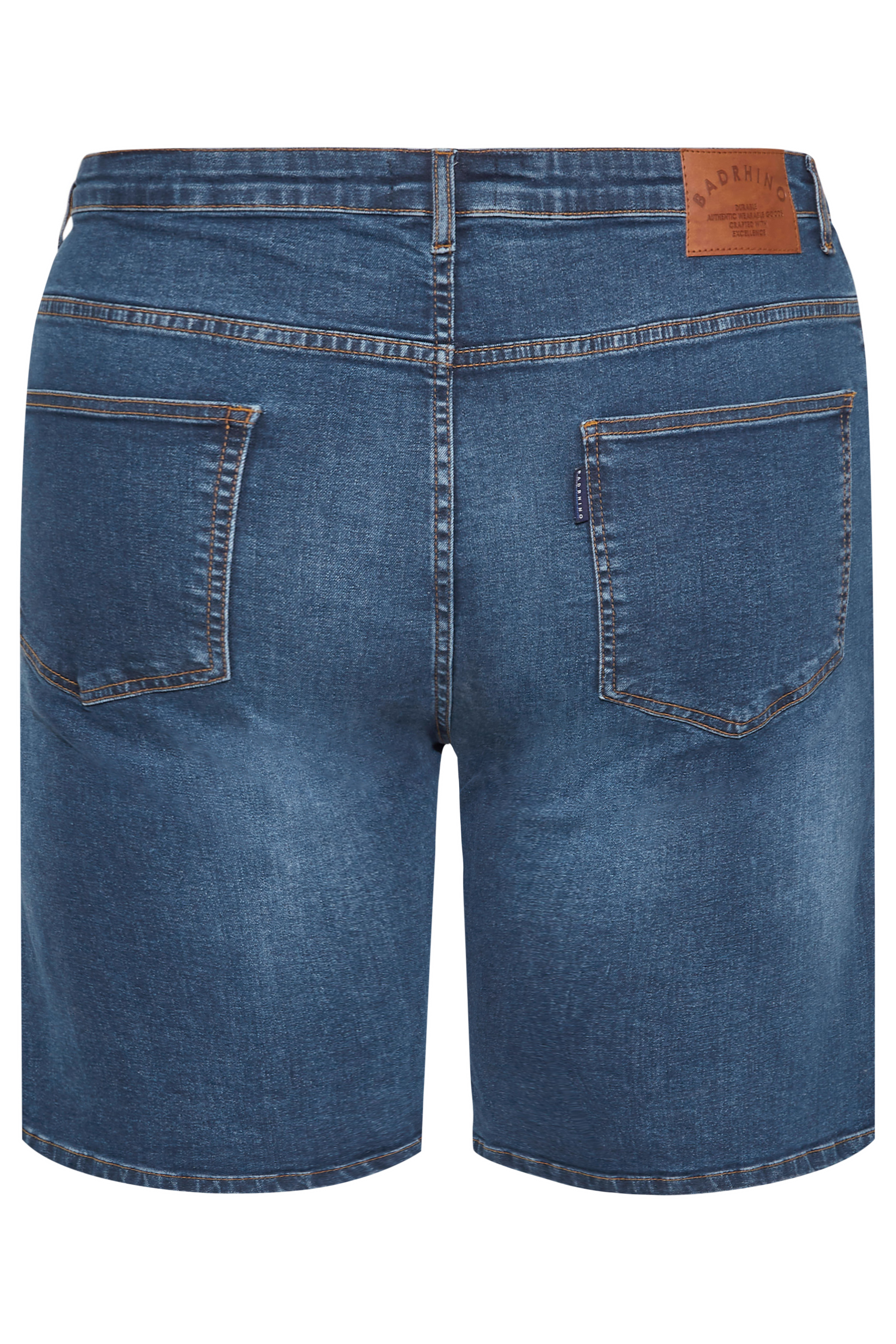 BadRhino Big & Tall Mid Blue Ripped Denim Shorts | BadRhino 4