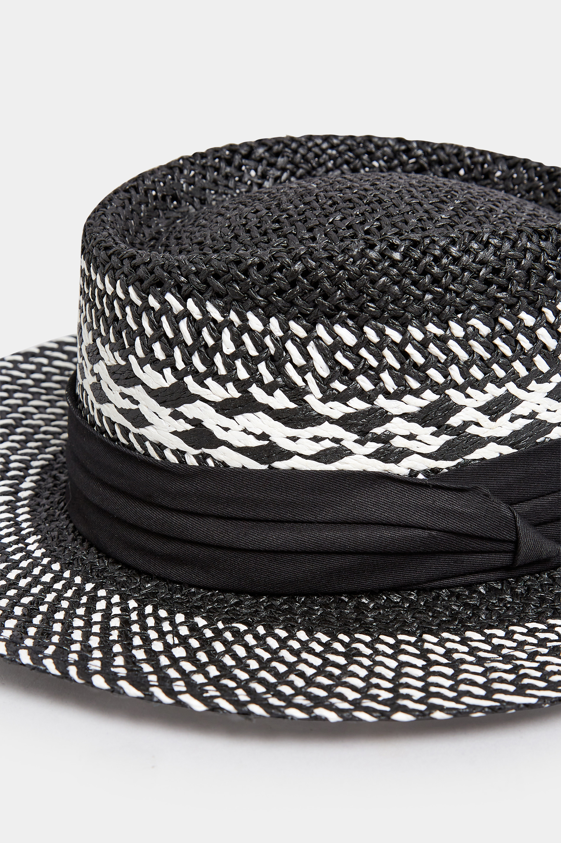 Black & White Contrast Straw Boater Hat | Yours Clothing 3