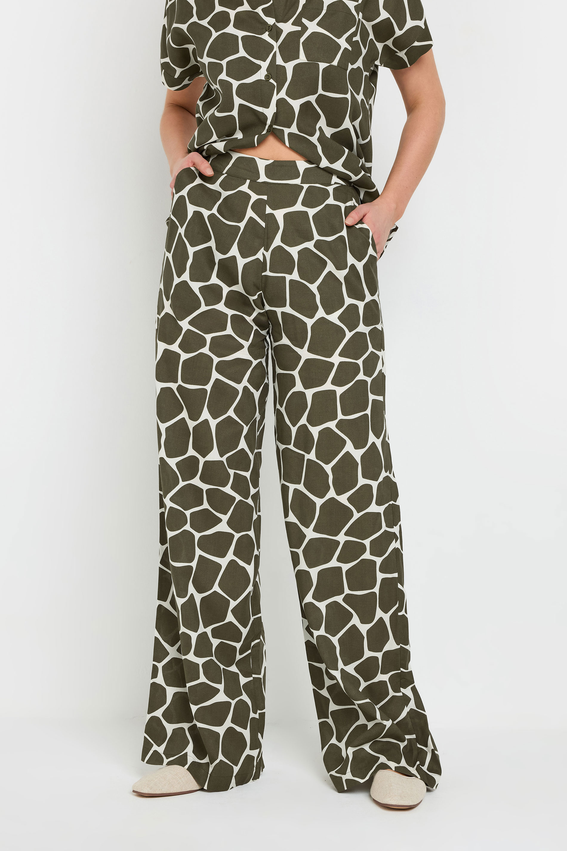 LTS Tall Khaki Green Giraffe Print Wide Leg Trousers | Long Tall Sally 5