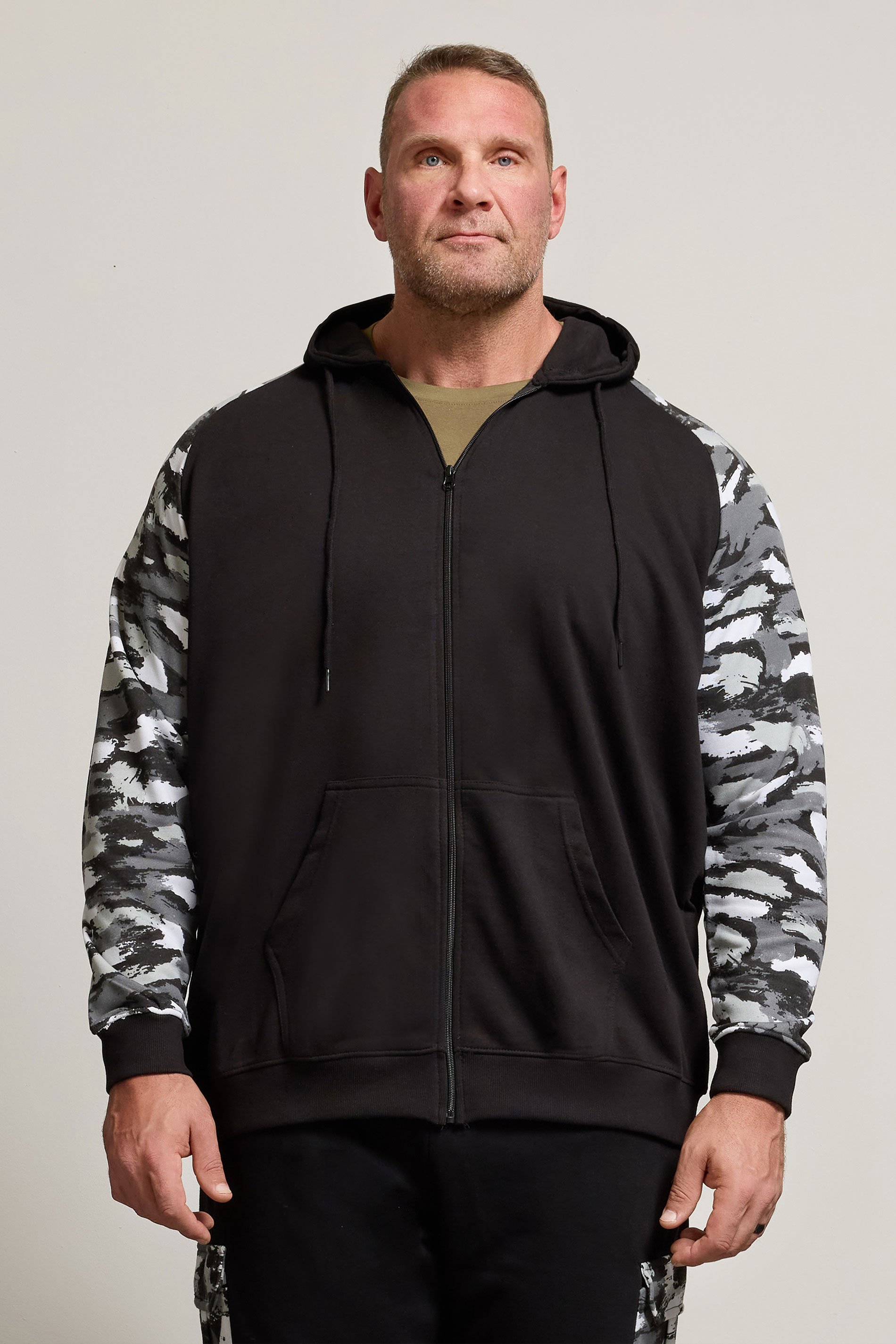 BadRhino Big & Tall Black Camo Print Zip Through Hoodie | BadRhino 1