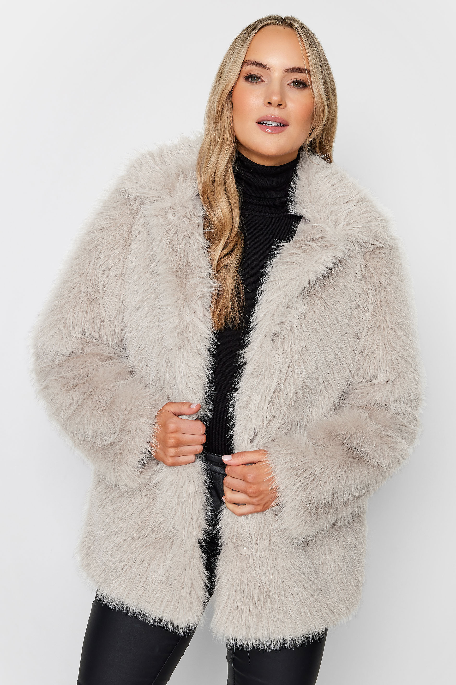 LTS Tall Light Grey Faux Fur Coat | Long Tall Sally