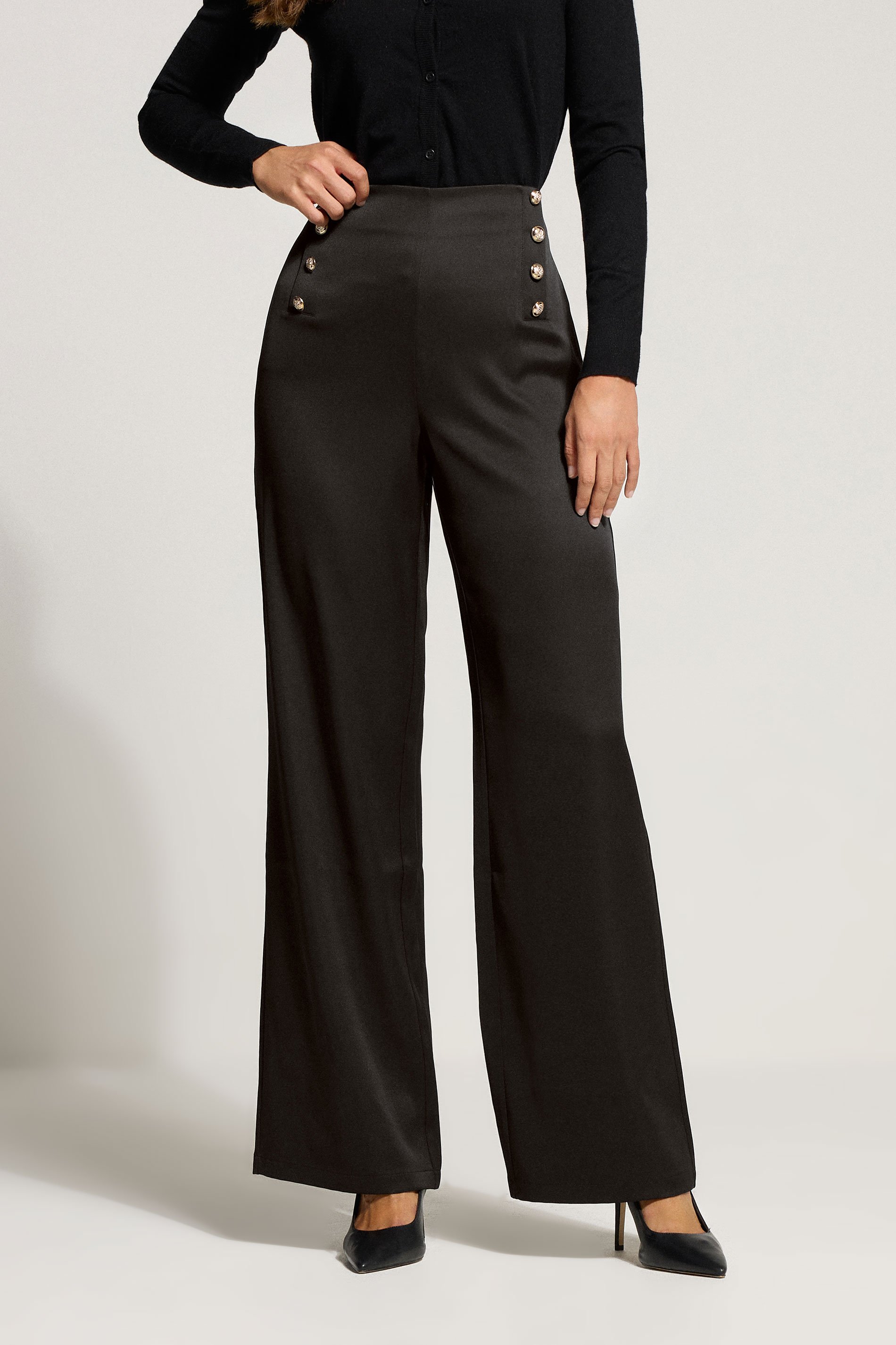 LTS Tall Black Military Button Detail Trousers | Long Tall Sally 2