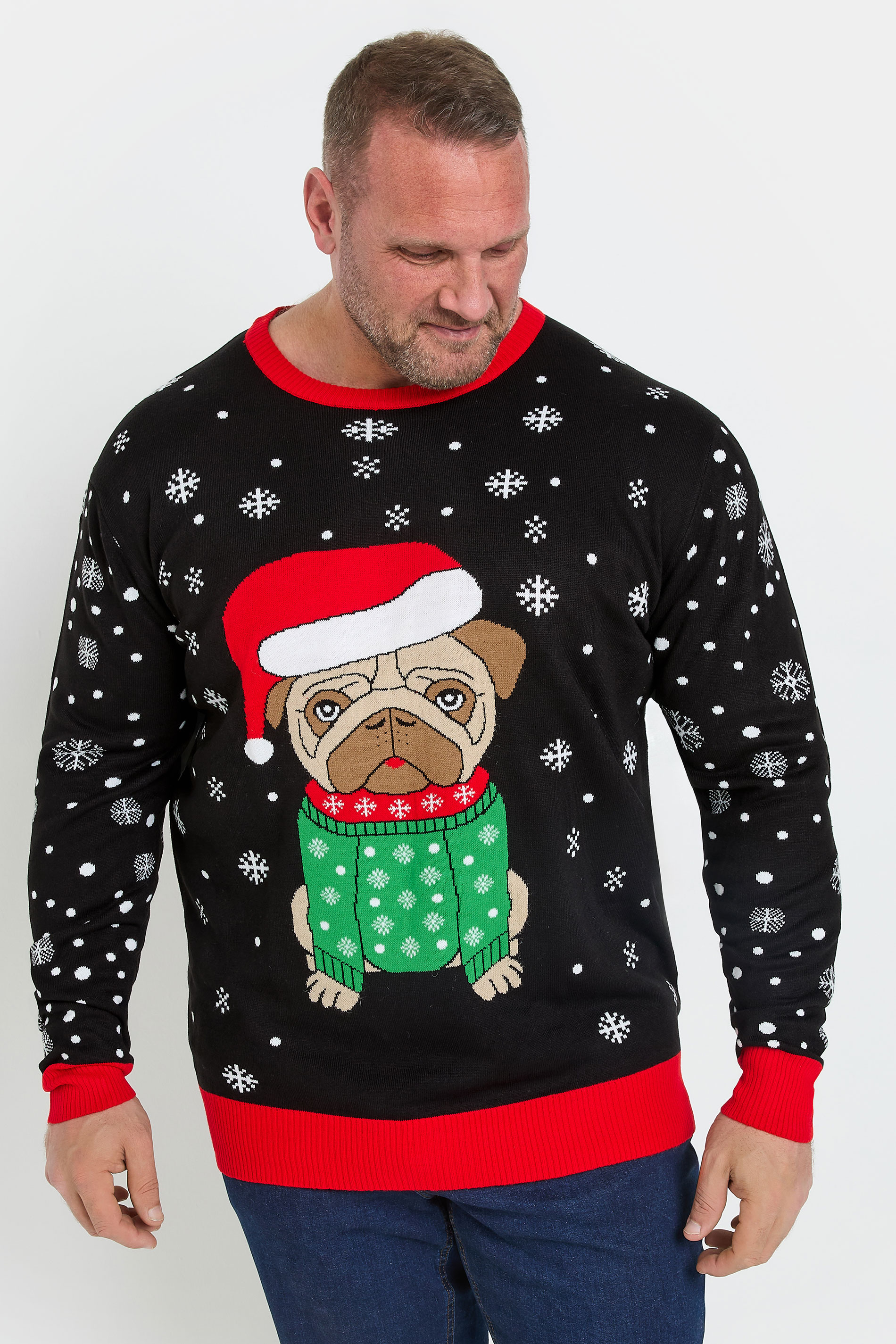 KAM Big & Tall Black Bulldog Santa Christmas Jumper | BadRhino 1