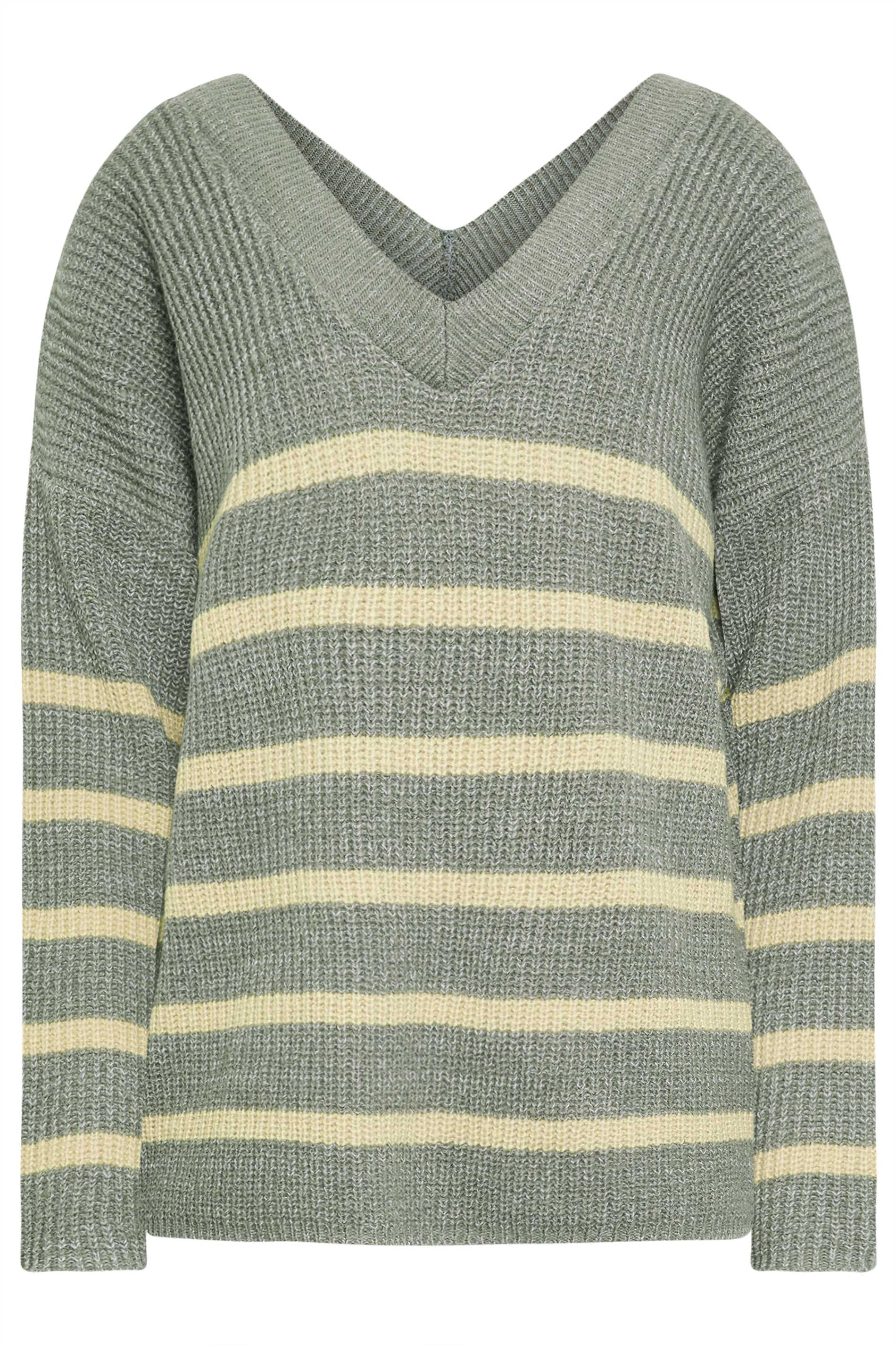 LTS Tall Womens Grey V-Neck Stripe Jumper | Long Tall Sally