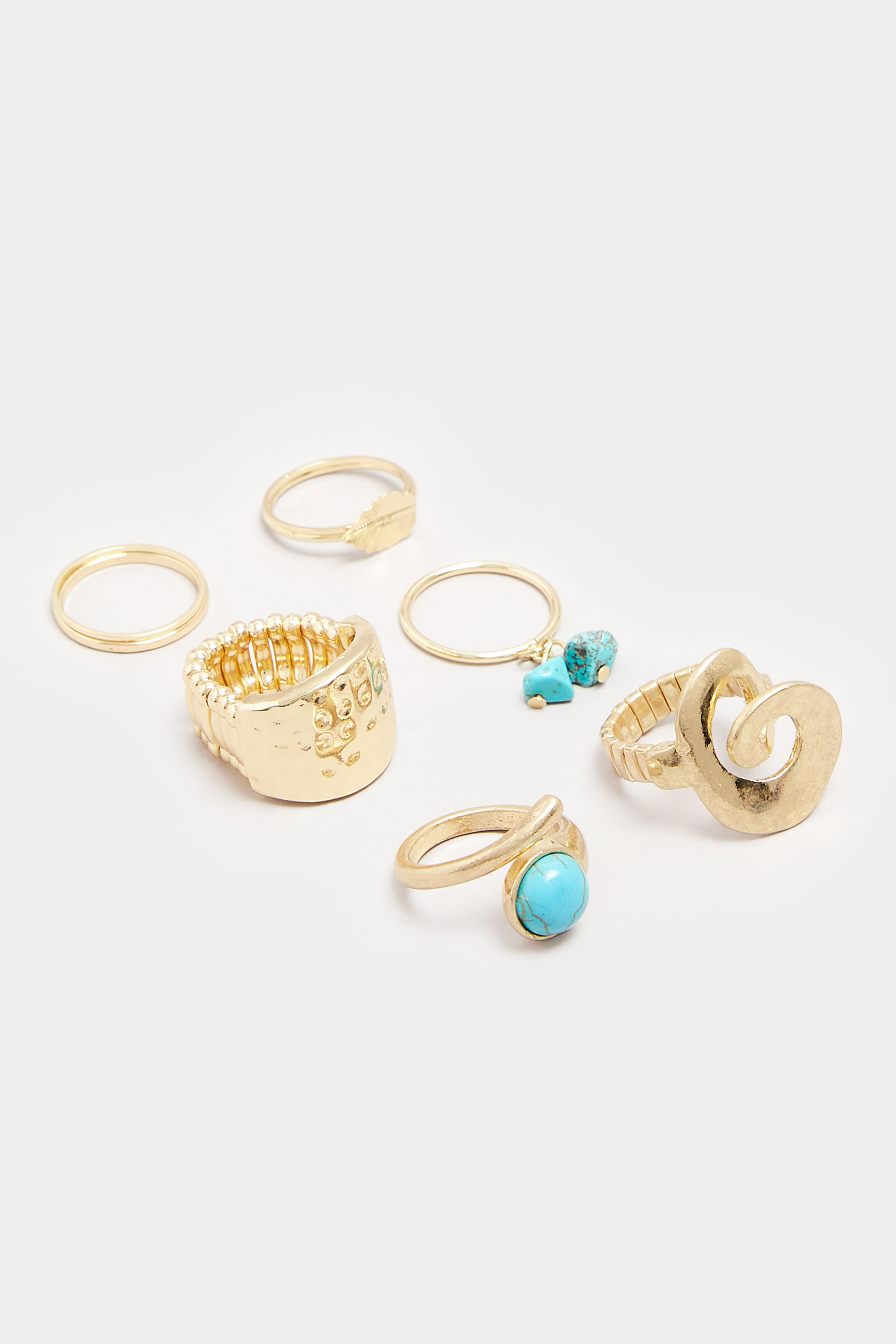 6 PACK Gold Tone Statement Stone Rings | Yours Clothing 2