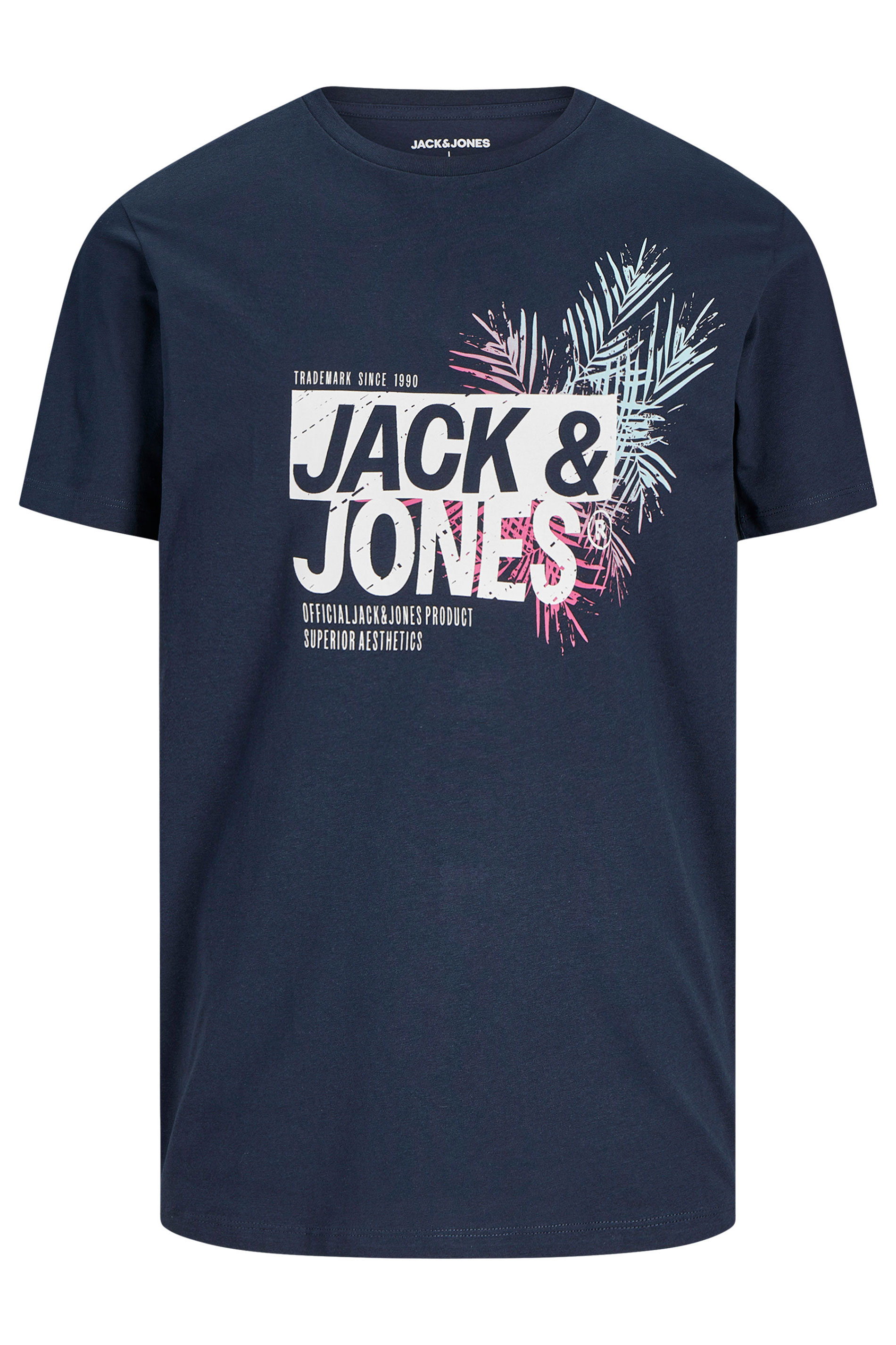 JACK & JONES Big & Tall Navy Blue Contrast Logo Print T-Shirt | BadRhino 3