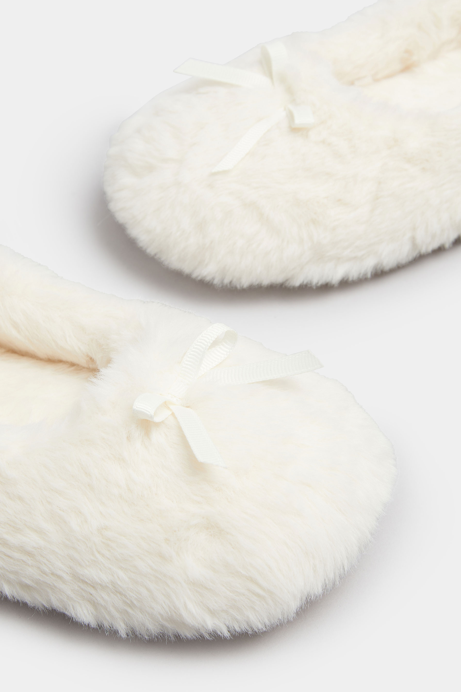 Cream Plush Bow Front Ballet Slippers | Yours Clothing 6