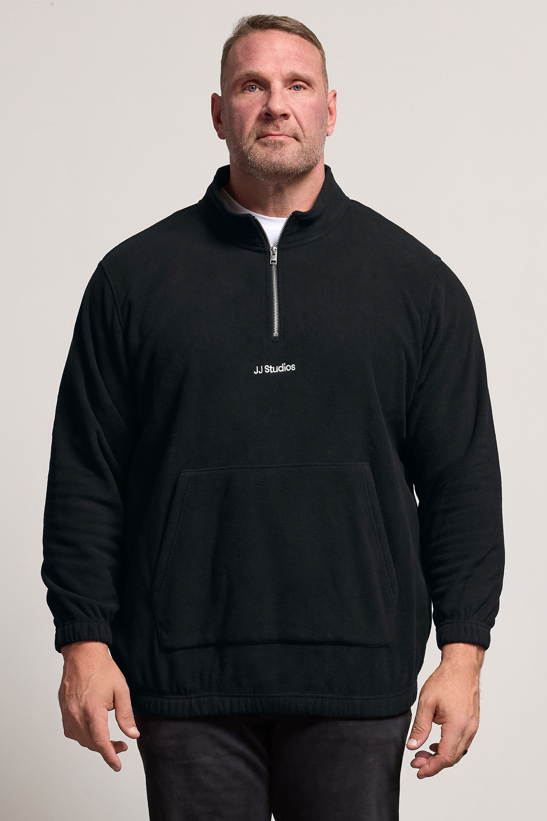 Jack & Jones Big & Tall Black JJ Studio Quarter Zip Fleece | BadRhino 1