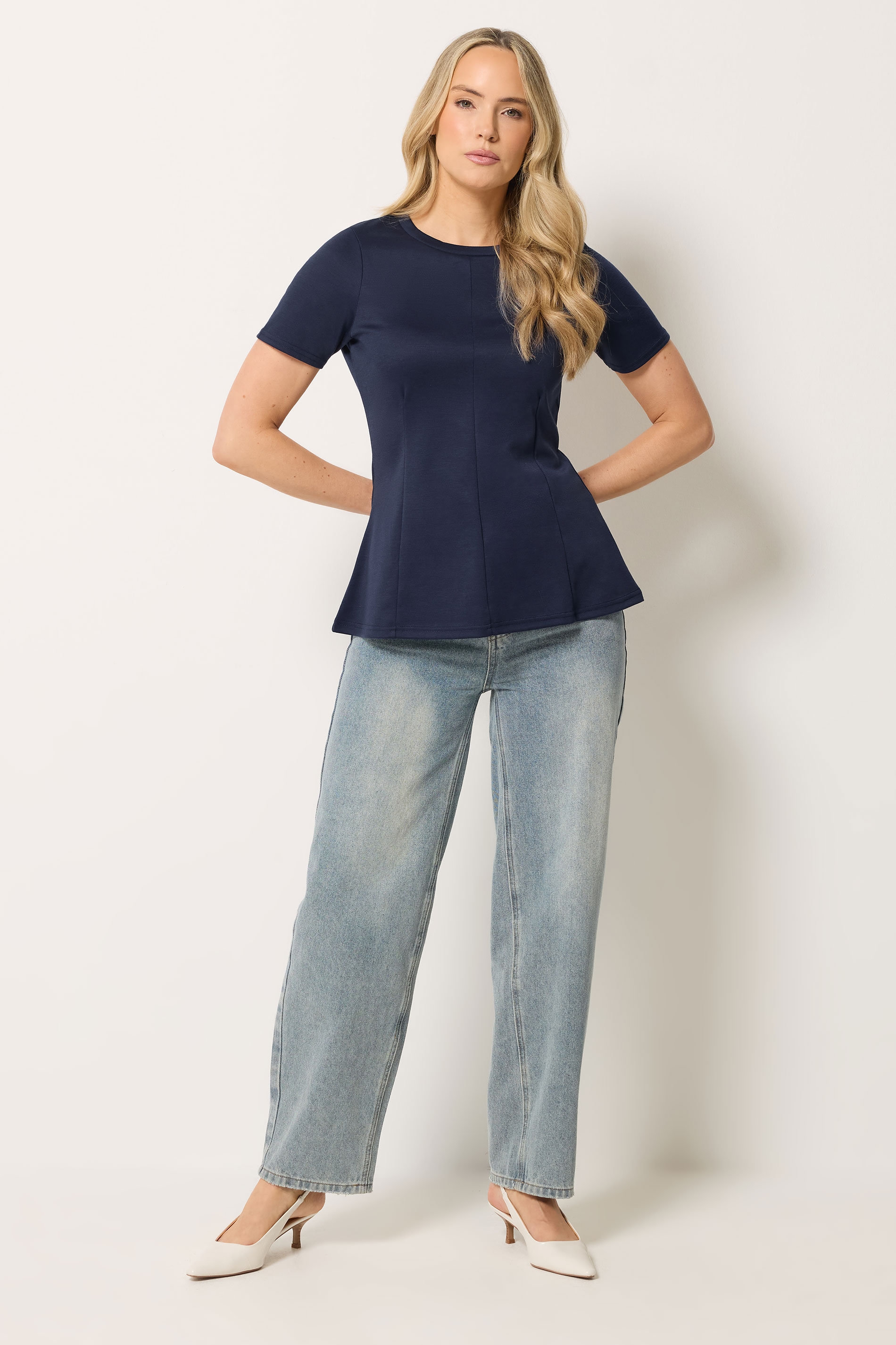 LTS Tall Women's Navy Blue Seam Front Peplum Top | Long Tall Sally 1