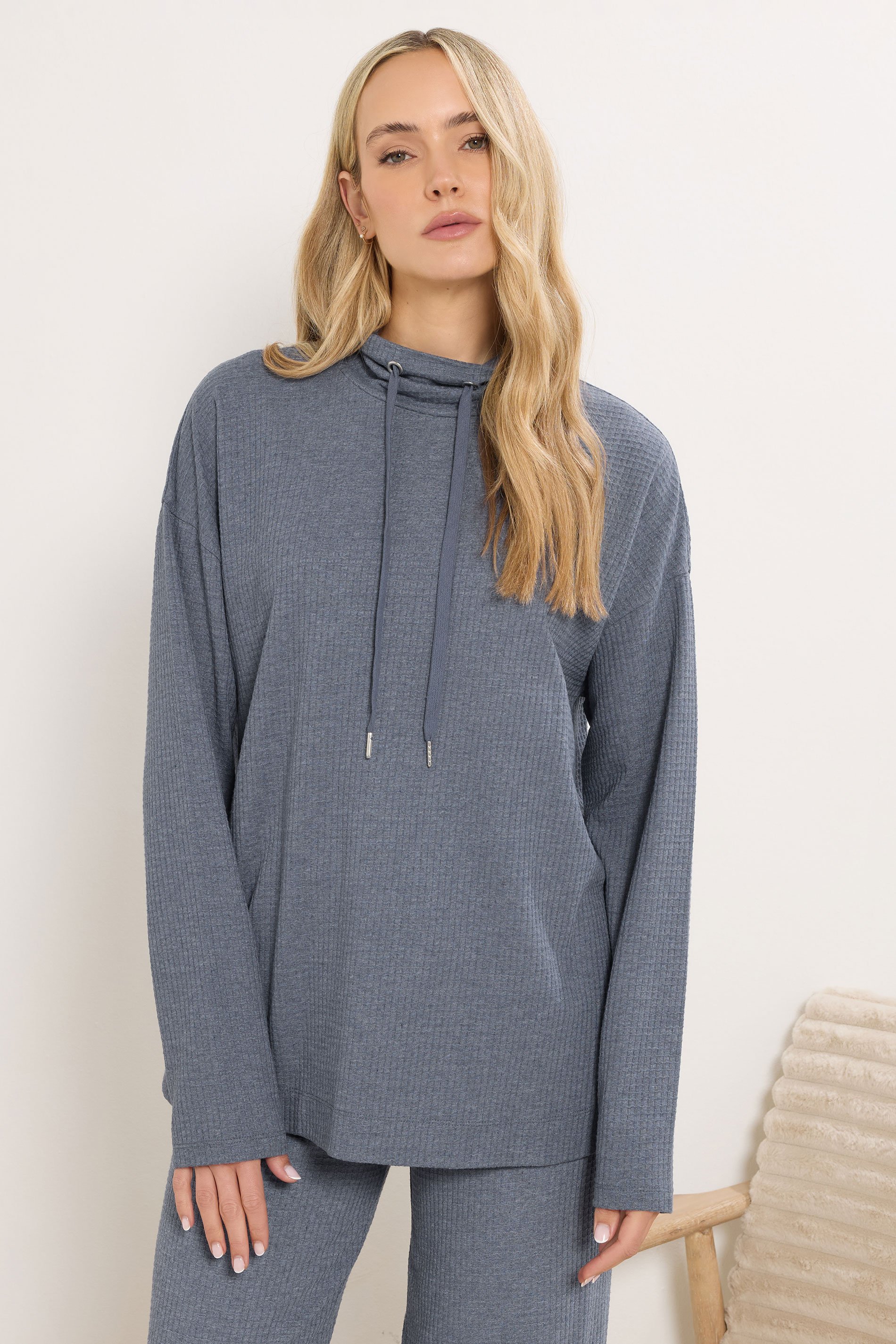 LTS Tall Denim Blue Waffle Lounge Top | Long Tall Sally 1