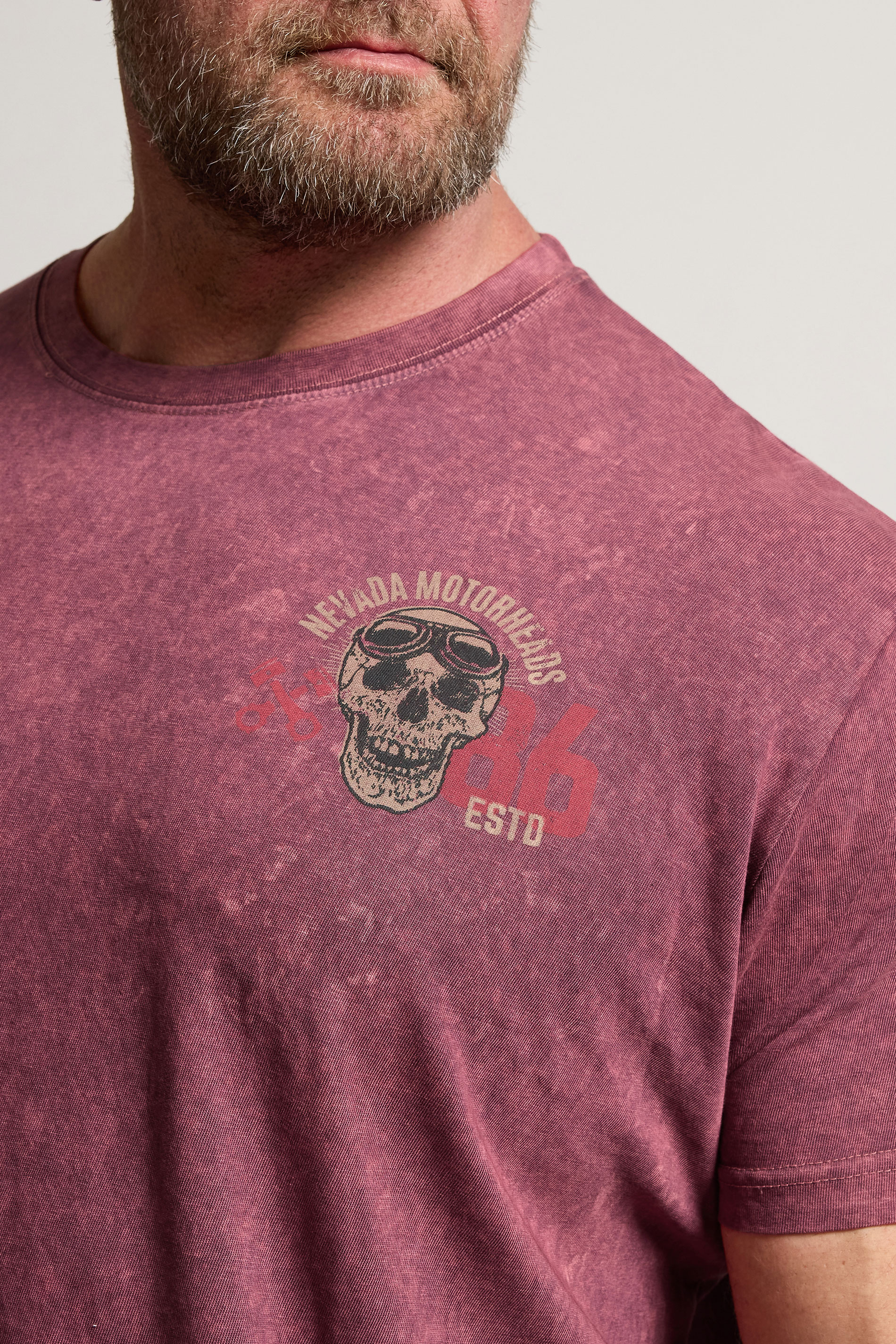 BadRhino Big & Tall Red Acid Wash 'Nevada Motorheads' Slogan T-Shirt | BadRhino 5
