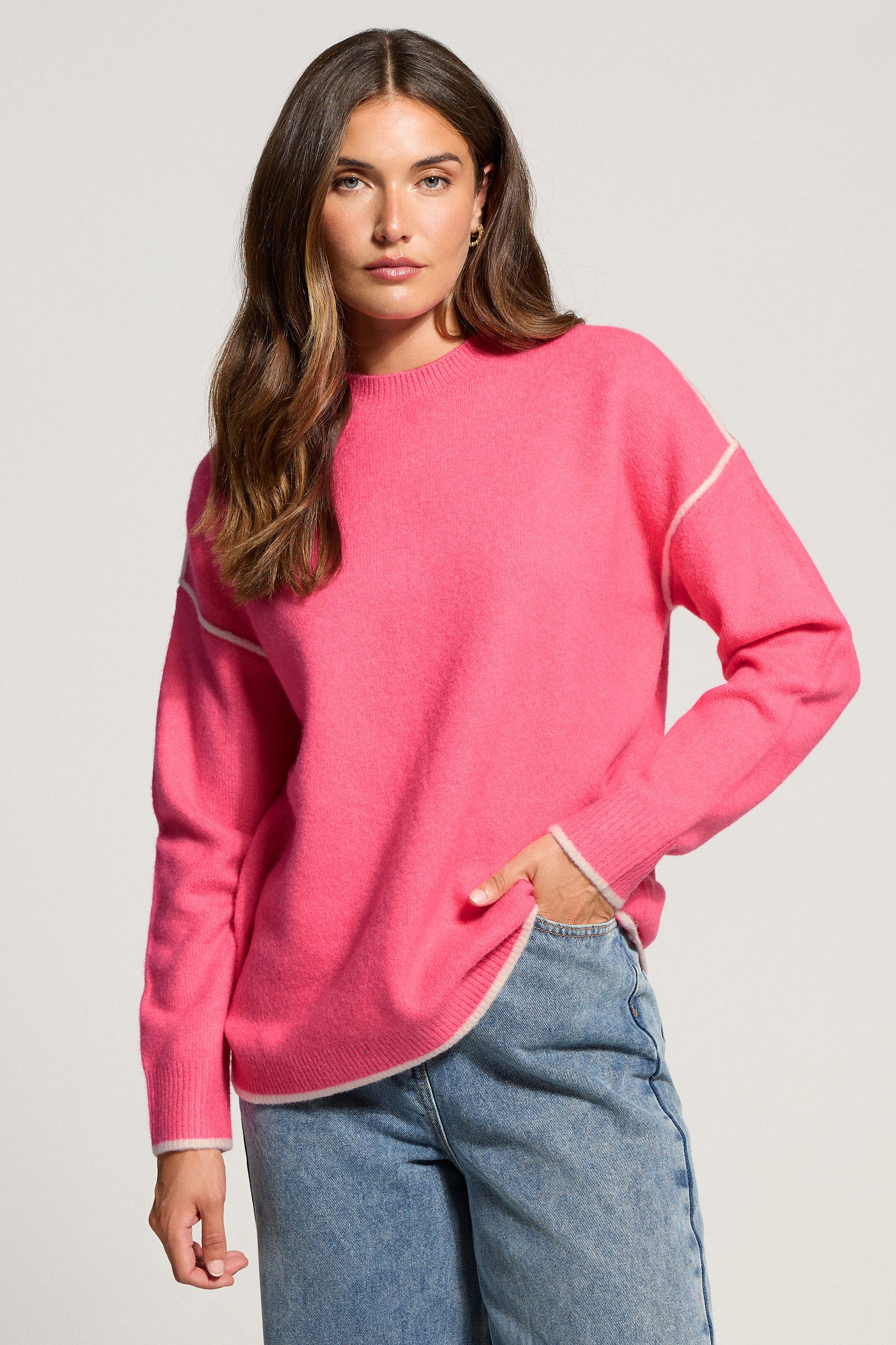 LTS Tall Pink Contrast Piping Jumper | Long Tall Sally 1