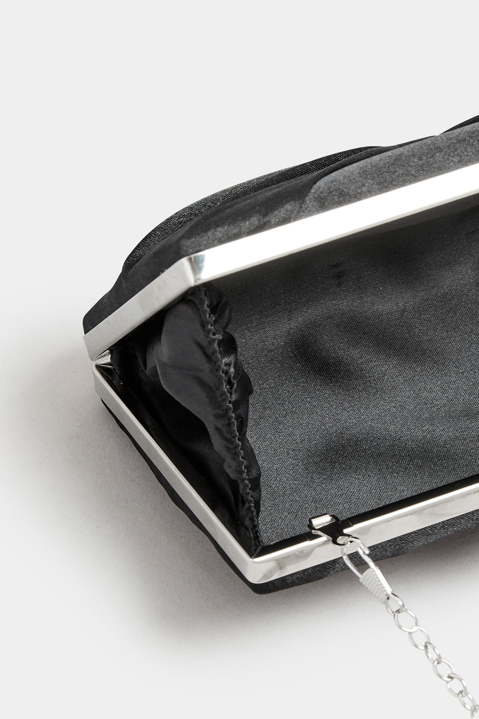 Black Satin Bow Detail Clutch Bag | Yours Clothing 7