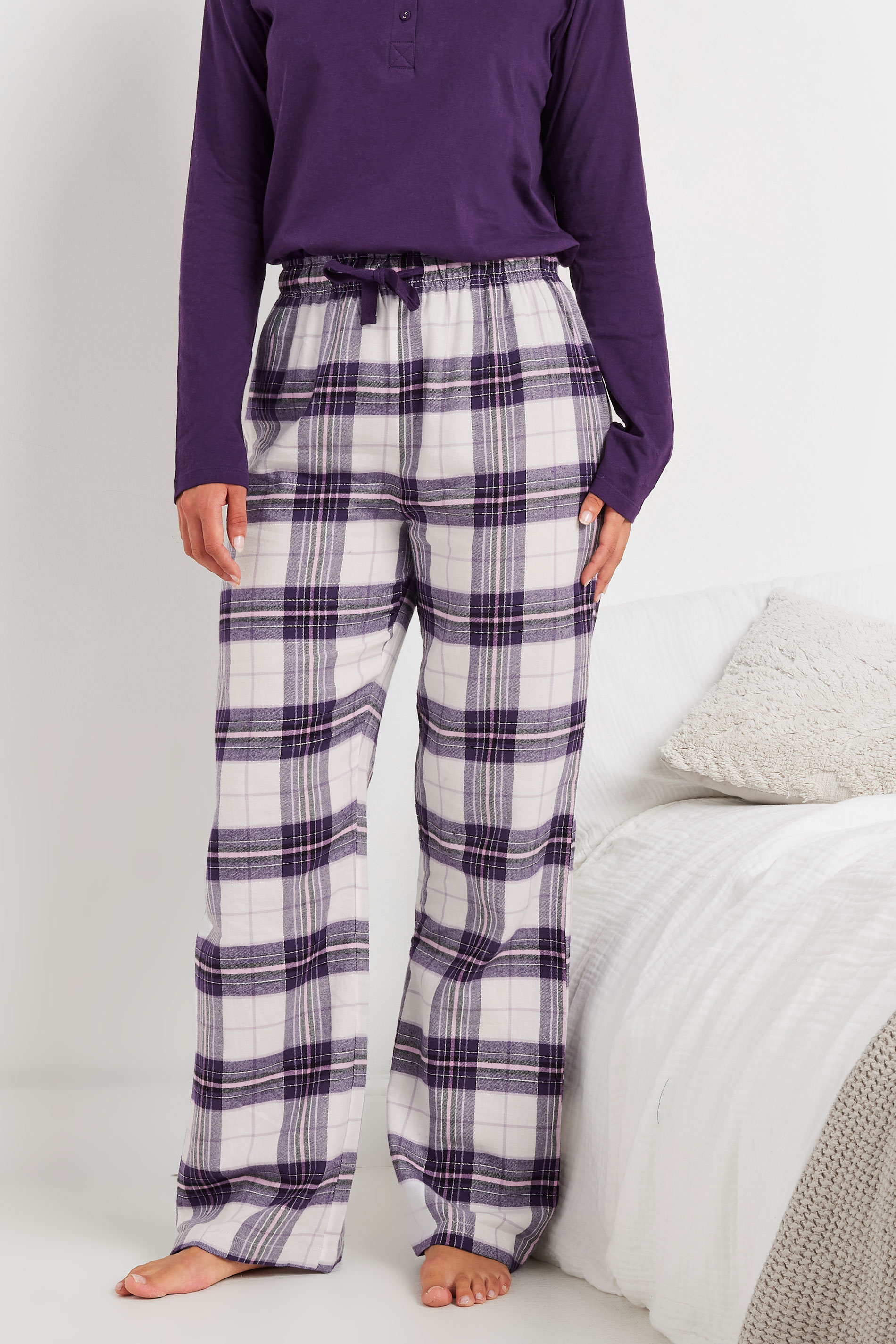 LTS Tall Purple Woven Check Pyjama Bottoms | Long Tall Sally 3