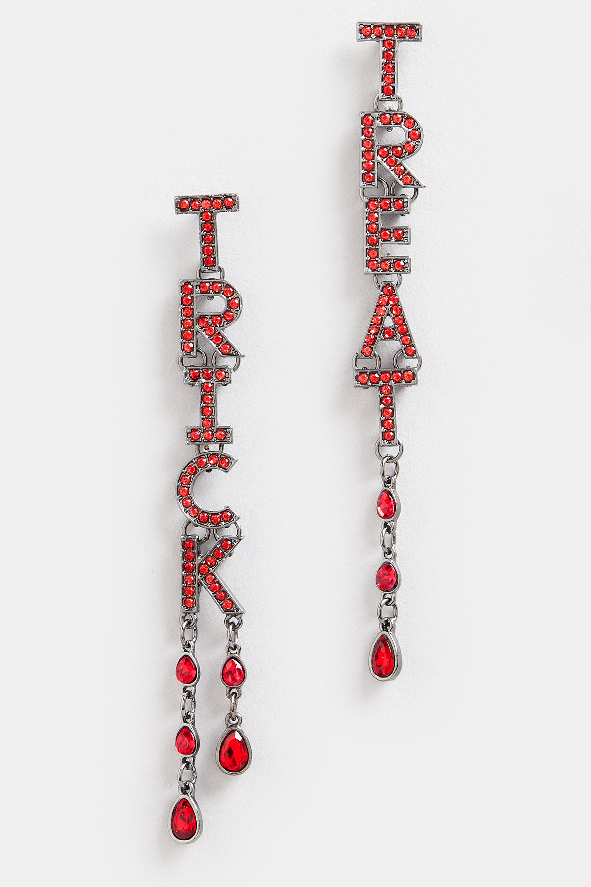Silver Tone Red Diamante Halloween Drop Earrings | Yours Clothing 4